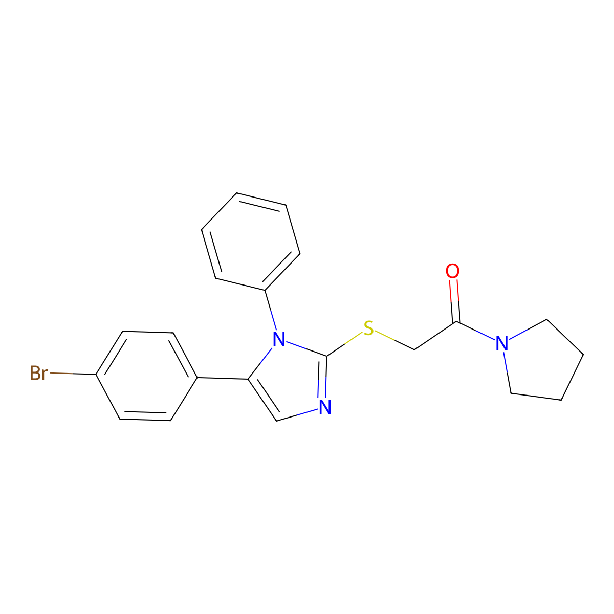 2-((5-(4-bromophenyl)-1-phenyl-1H-imidazol-2-yl)thio)-1-(pyrrolidin-1-yl)ethanone molecular structure, CAS 1206997-42-3