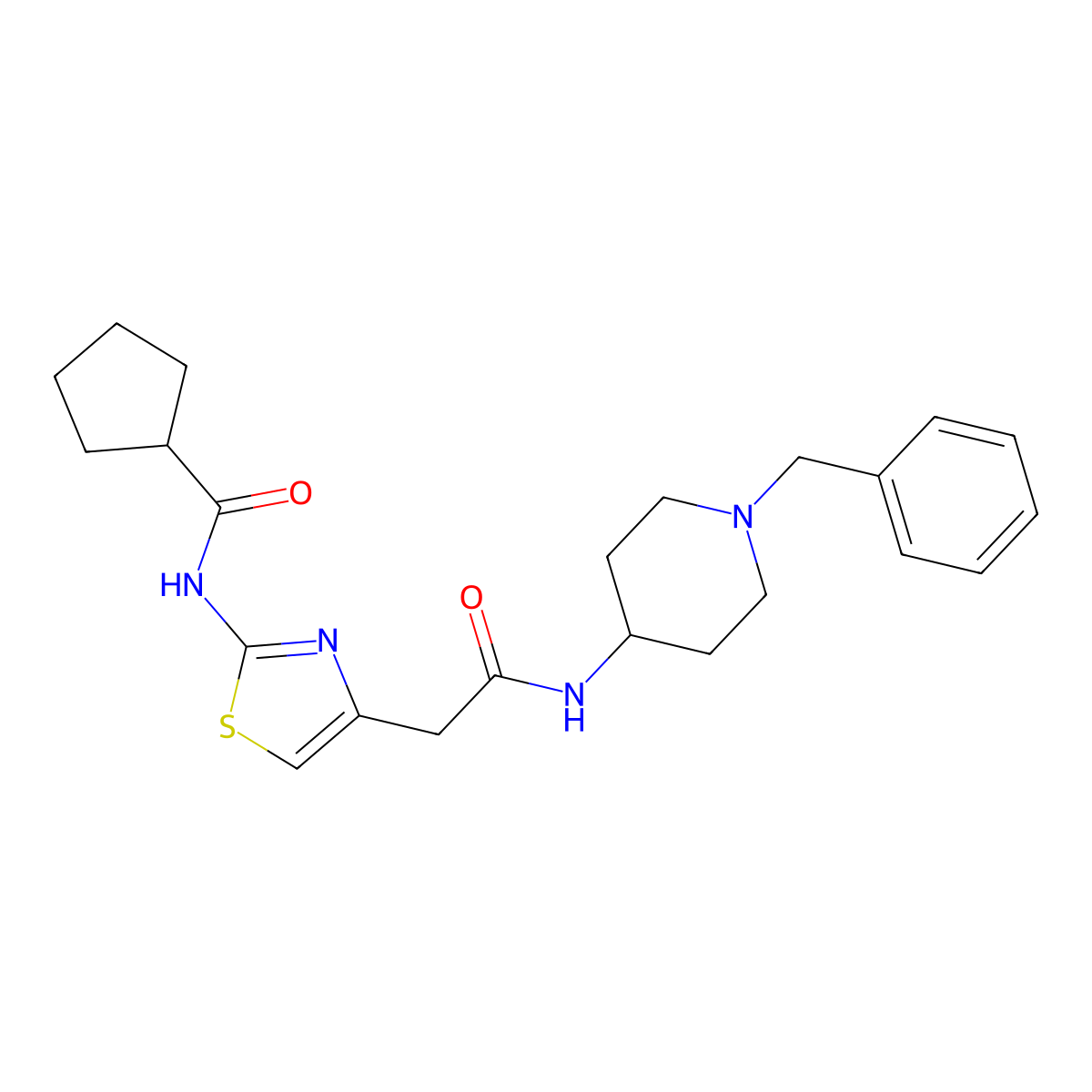 N-(4-(2-((1-benzylpiperidin-4-yl)amino)-2-oxoethyl)thiazol-2-yl)cyclopentanecarboxamide molecular structure, CAS 1206997-46-7