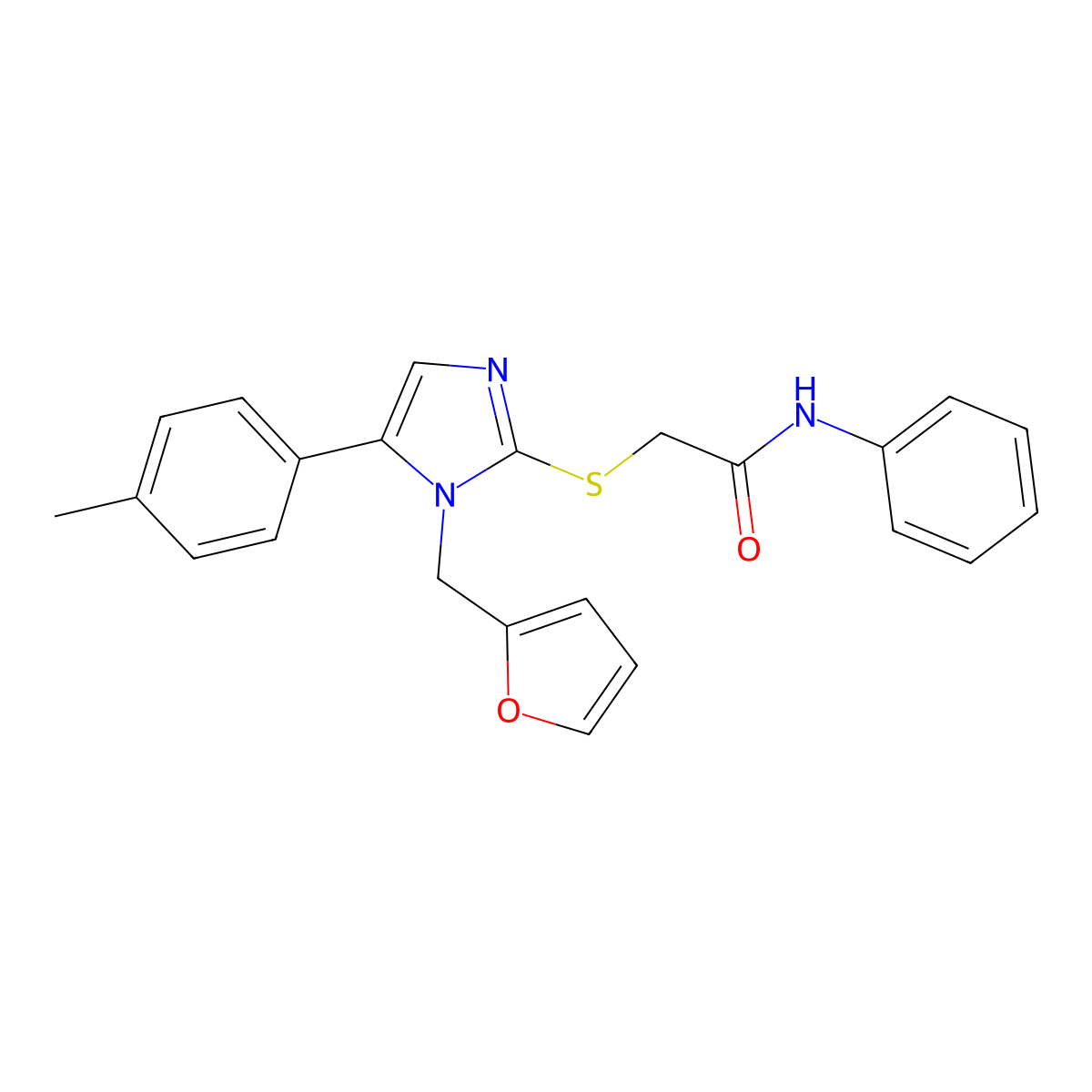 2-((1-(furan-2-ylmethyl)-5-(p-tolyl)-1H-imidazol-2-yl)thio)-N-phenylacetamide molecular structure, CAS 1206997-48-9