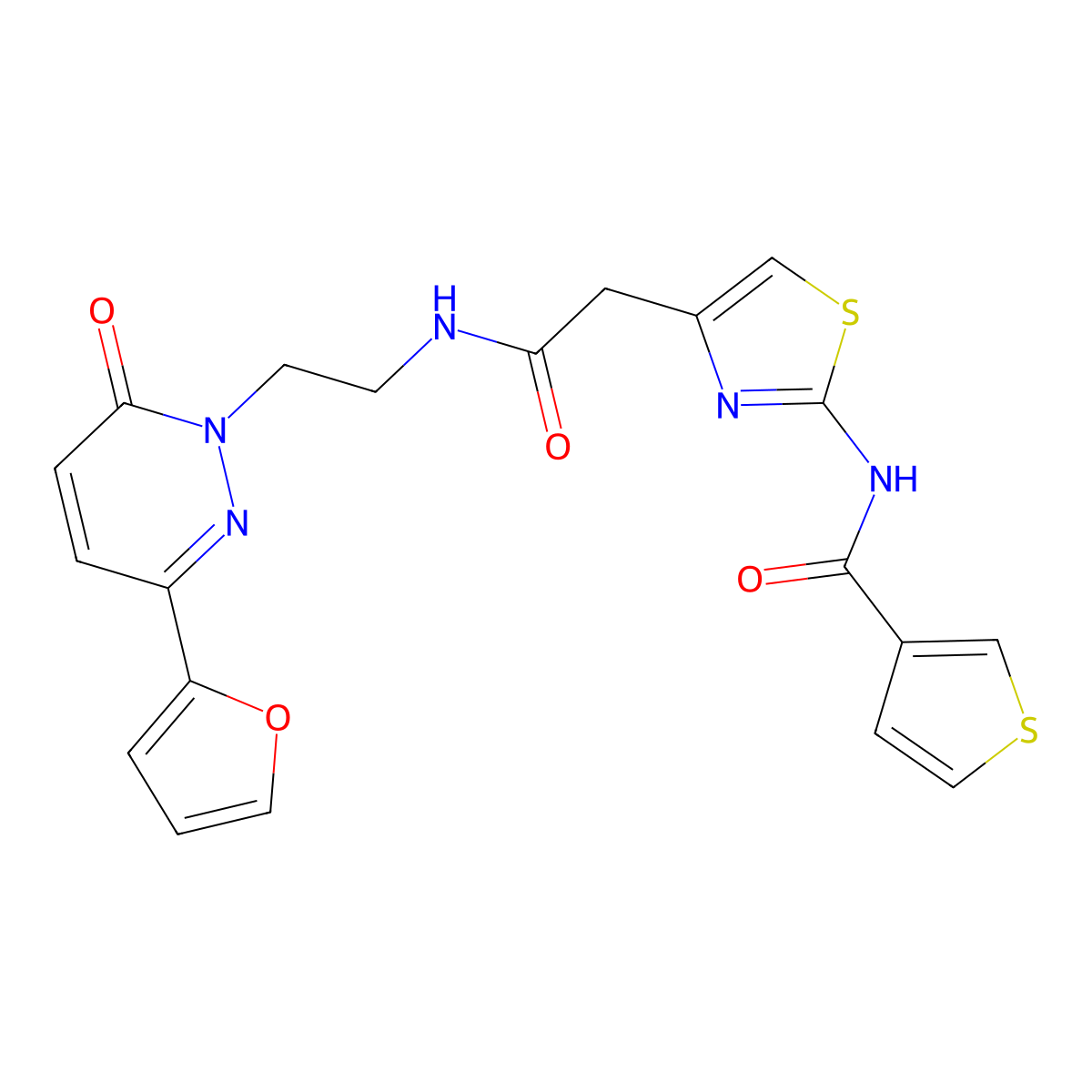 N-(4-(2-((2-(3-(furan-2-yl)-6-oxopyridazin-1(6H)-yl)ethyl)amino)-2-oxoethyl)thiazol-2-yl)thiophene-3-carboxamide molecular structure, CAS 1206997-54-7