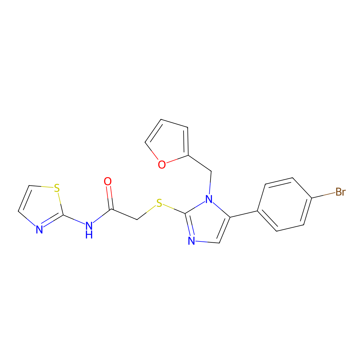 2-((5-(4-bromophenyl)-1-(furan-2-ylmethyl)-1H-imidazol-2-yl)thio)-N-(thiazol-2-yl)acetamide molecular structure, CAS 1206997-57-0