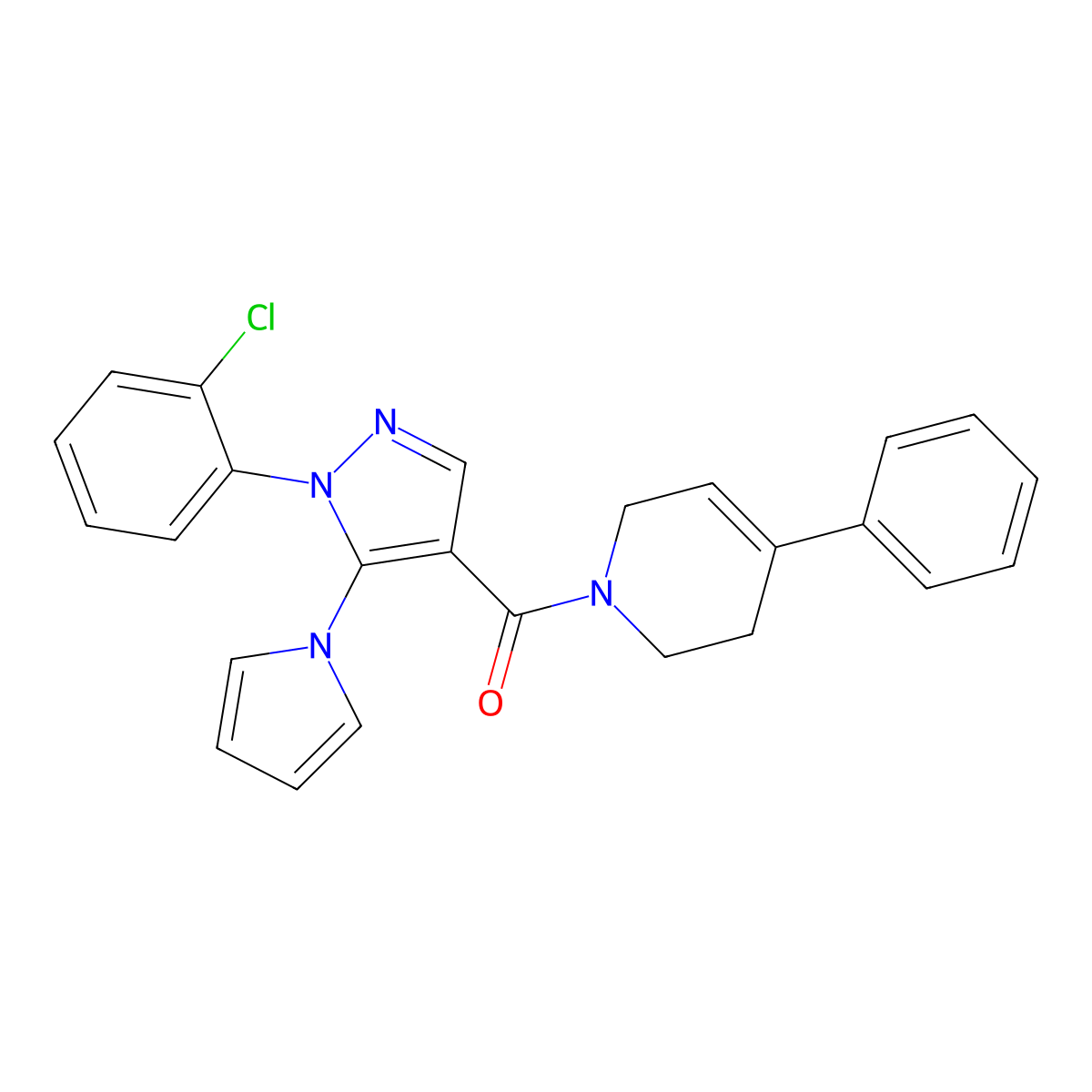 (1-(2-chlorophenyl)-5-(1H-pyrrol-1-yl)-1H-pyrazol-4-yl)(4-phenyl-5,6-dihydropyridin-1(2H)-yl)methanone molecular structure, CAS 1206997-59-2