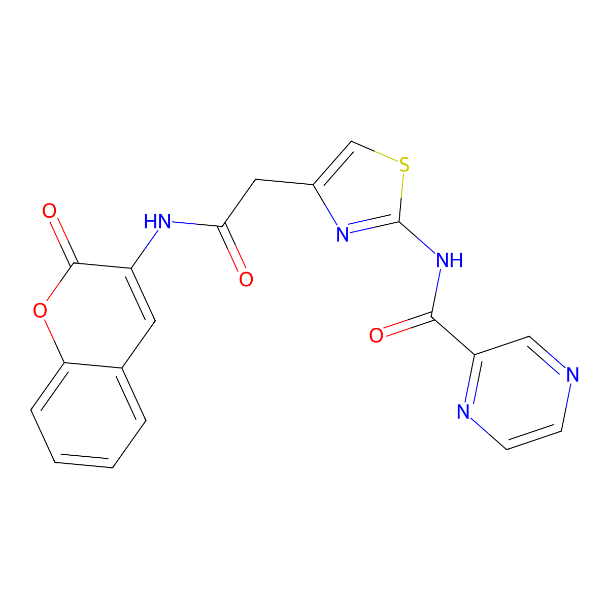 N-(4-(2-oxo-2-((2-oxo-2H-chromen-3-yl)amino)ethyl)thiazol-2-yl)pyrazine-2-carboxamide molecular structure, CAS 1206997-60-5