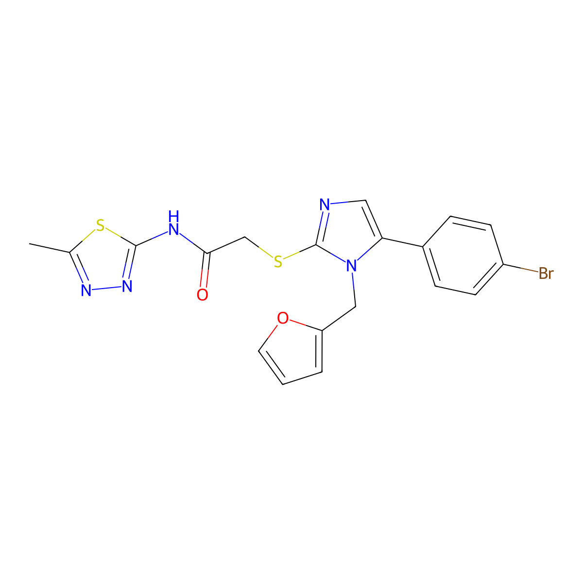 2-((5-(4-bromophenyl)-1-(furan-2-ylmethyl)-1H-imidazol-2-yl)thio)-N-(5-methyl-1,3,4-thiadiazol-2-yl)acetamide molecular structure, CAS 1206997-61-6