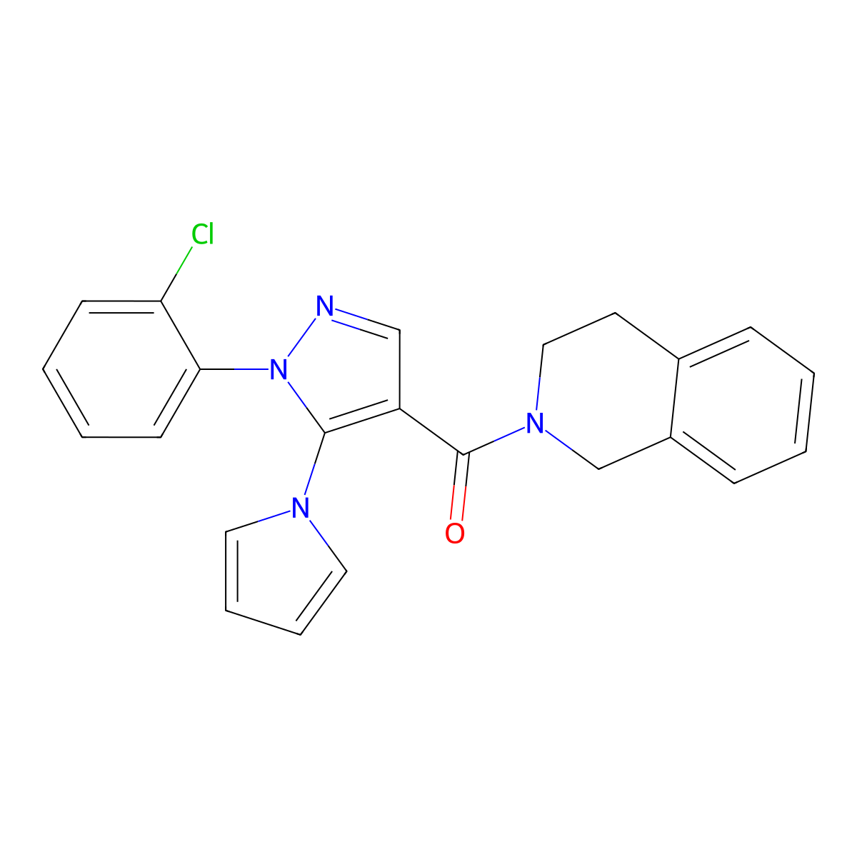 (1-(2-chlorophenyl)-5-(1H-pyrrol-1-yl)-1H-pyrazol-4-yl)(3,4-dihydroisoquinolin-2(1H)-yl)methanone molecular structure, CAS 1206997-62-7