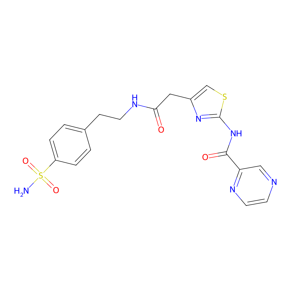 N-(4-(2-oxo-2-((4-sulfamoylphenethyl)amino)ethyl)thiazol-2-yl)pyrazine-2-carboxamide molecular structure, CAS 1206997-63-8