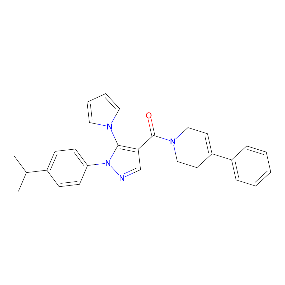 (1-(4-isopropylphenyl)-5-(1H-pyrrol-1-yl)-1H-pyrazol-4-yl)(4-phenyl-5,6-dihydropyridin-1(2H)-yl)methanone molecular structure, CAS 1206997-64-9
