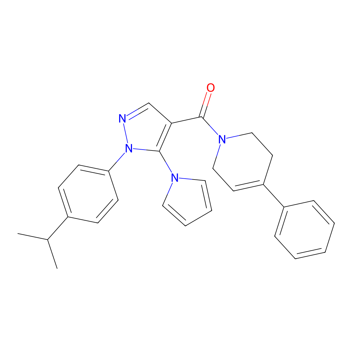 (1-(4-isopropylphenyl)-5-(1H-pyrrol-1-yl)-1H-pyrazol-4-yl)(4-phenyl-5,6-dihydropyridin-1(2H)-yl)methanone molecular structure, CAS 1206997-64-9
