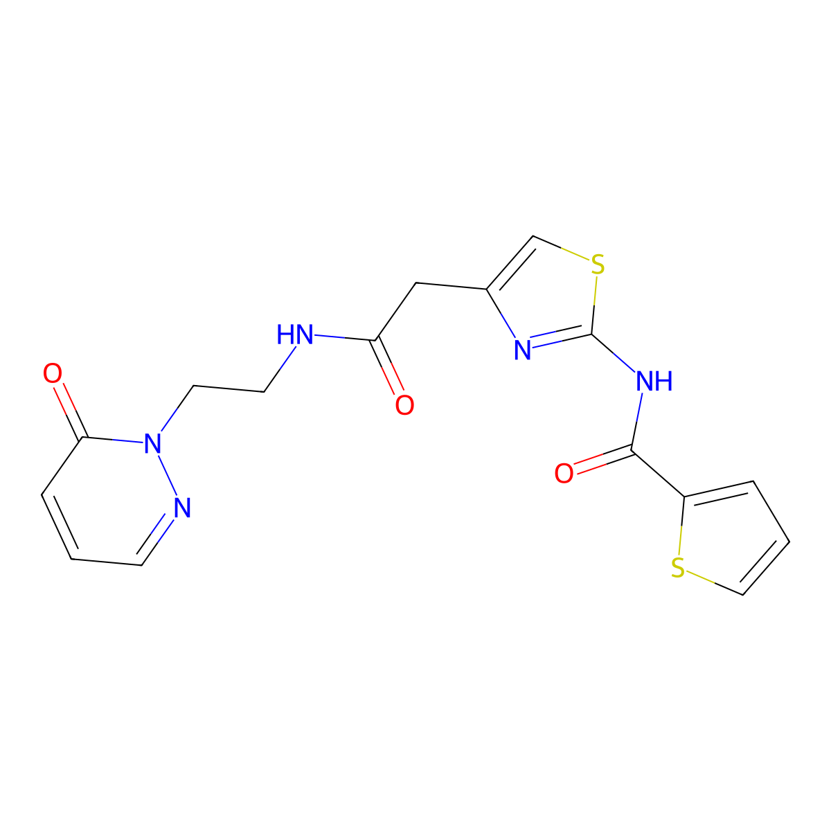 N-(4-(2-oxo-2-((2-(6-oxopyridazin-1(6H)-yl)ethyl)amino)ethyl)thiazol-2-yl)thiophene-2-carboxamide molecular structure, CAS 1206997-65-0