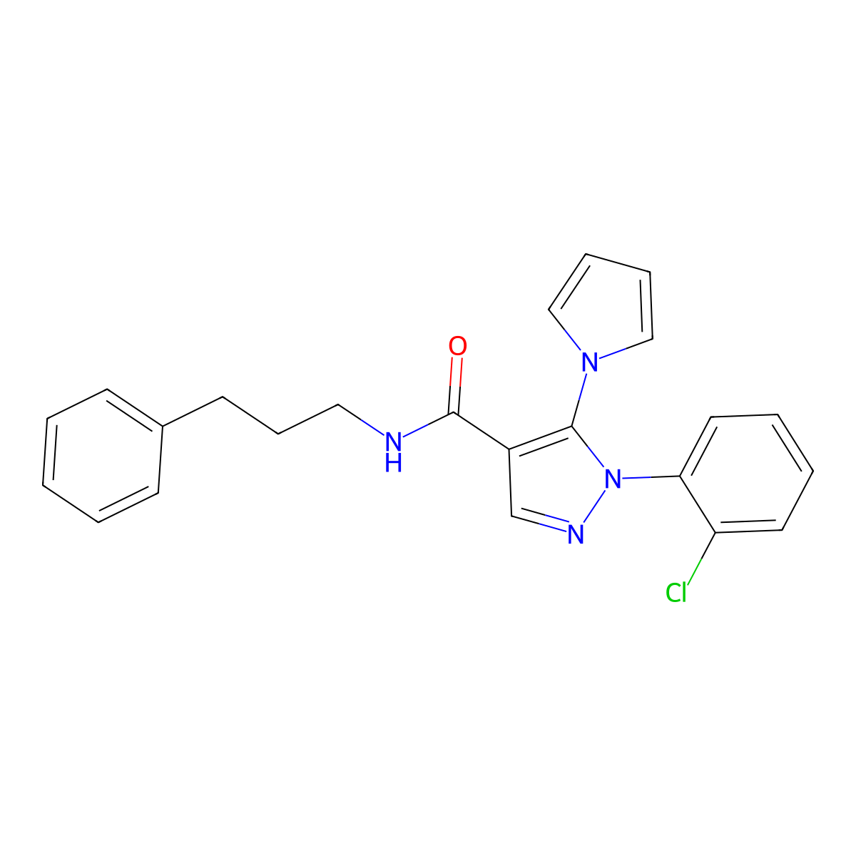 1-(2-chlorophenyl)-N-(3-phenylpropyl)-5-(1H-pyrrol-1-yl)-1H-pyrazole-4-carboxamide molecular structure, CAS 1206997-67-2