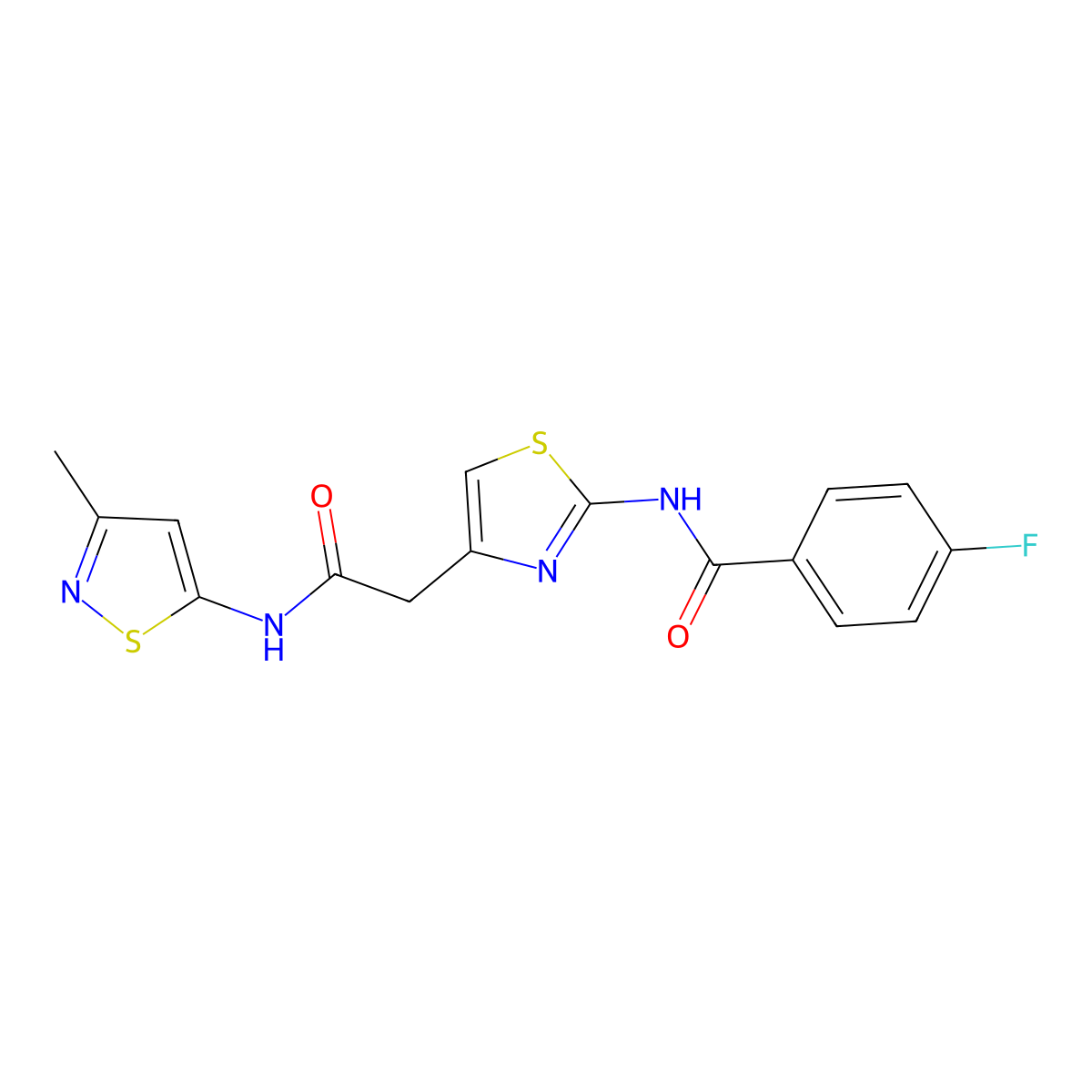 4-fluoro-N-(4-(2-((3-methylisothiazol-5-yl)amino)-2-oxoethyl)thiazol-2-yl)benzamide molecular structure, CAS 1206997-68-3