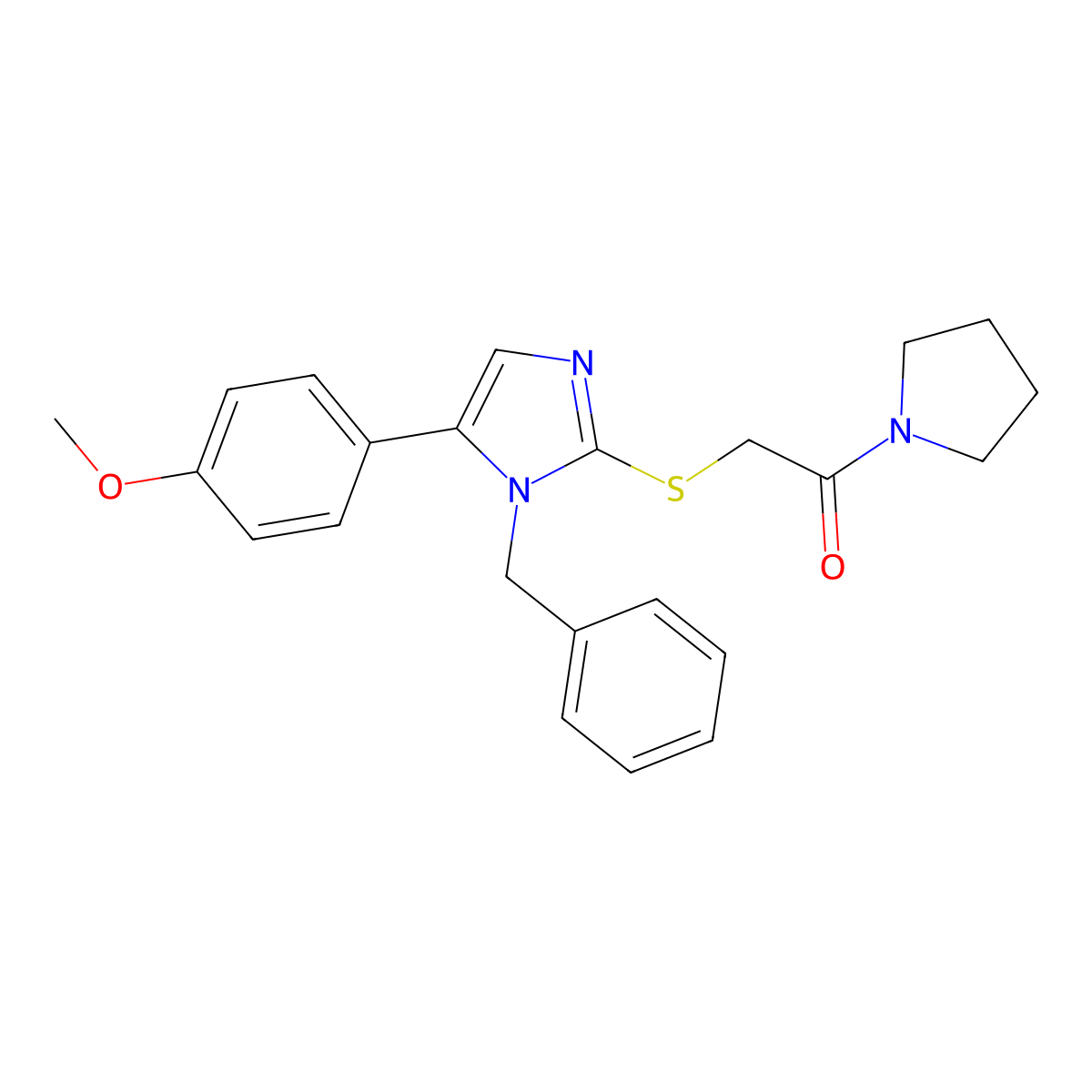 2-((1-benzyl-5-(4-methoxyphenyl)-1H-imidazol-2-yl)thio)-1-(pyrrolidin-1-yl)ethanone molecular structure, CAS 1206997-72-9