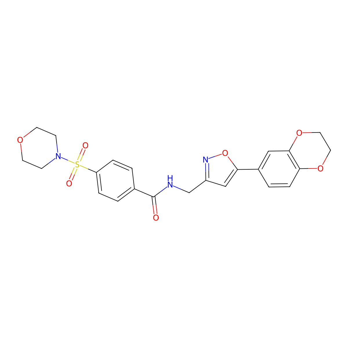 N-((5-(2,3-dihydrobenzo[b][1,4]dioxin-6-yl)isoxazol-3-yl)methyl)-4-(morpholinosulfonyl)benzamide molecular structure, CAS 1206997-74-1