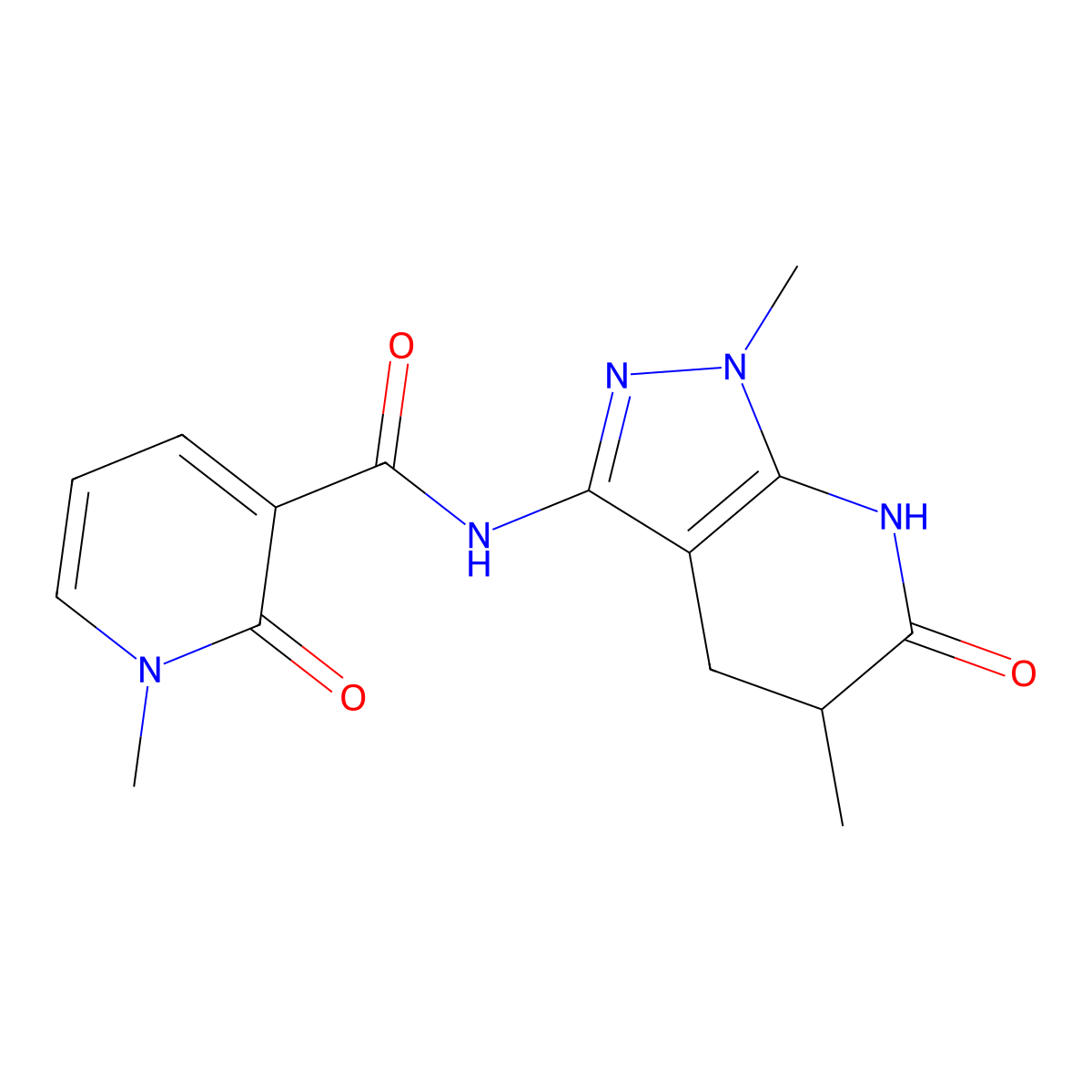 N-(1,5-dimethyl-6-oxo-4,5,6,7-tetrahydro-1H-pyrazolo[3,4-b]pyridin-3-yl)-1-methyl-2-oxo-1,2-dihydropyridine-3-carboxamide molecular structure, CAS 1206997-76-3