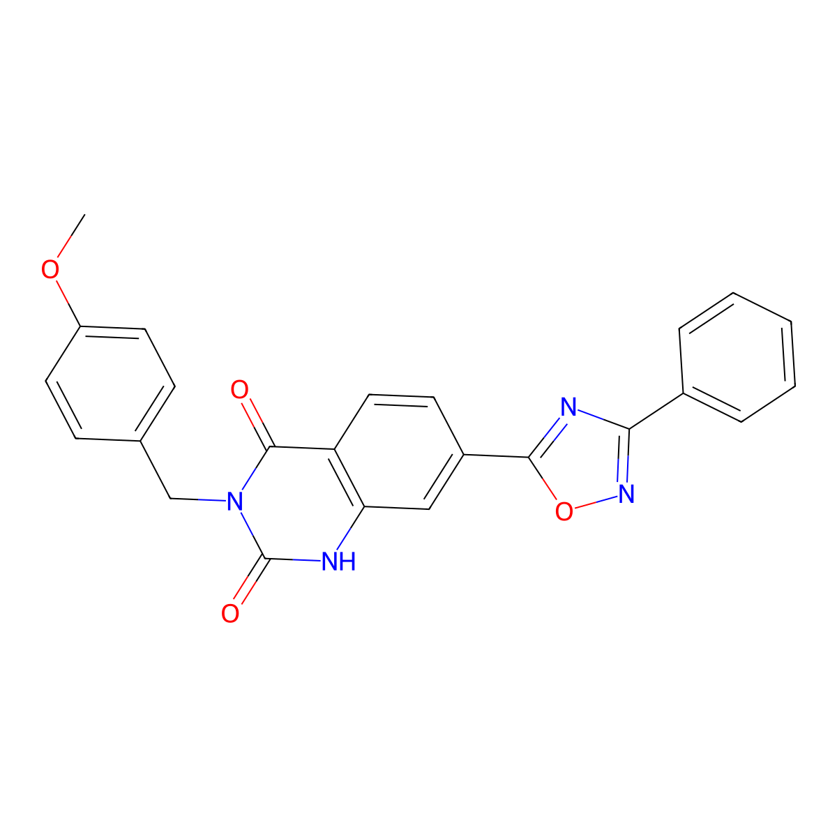 3-(4-methoxybenzyl)-7-(3-phenyl-1,2,4-oxadiazol-5-yl)quinazoline-2,4(1H,3H)-dione molecular structure, CAS 1206997-79-6