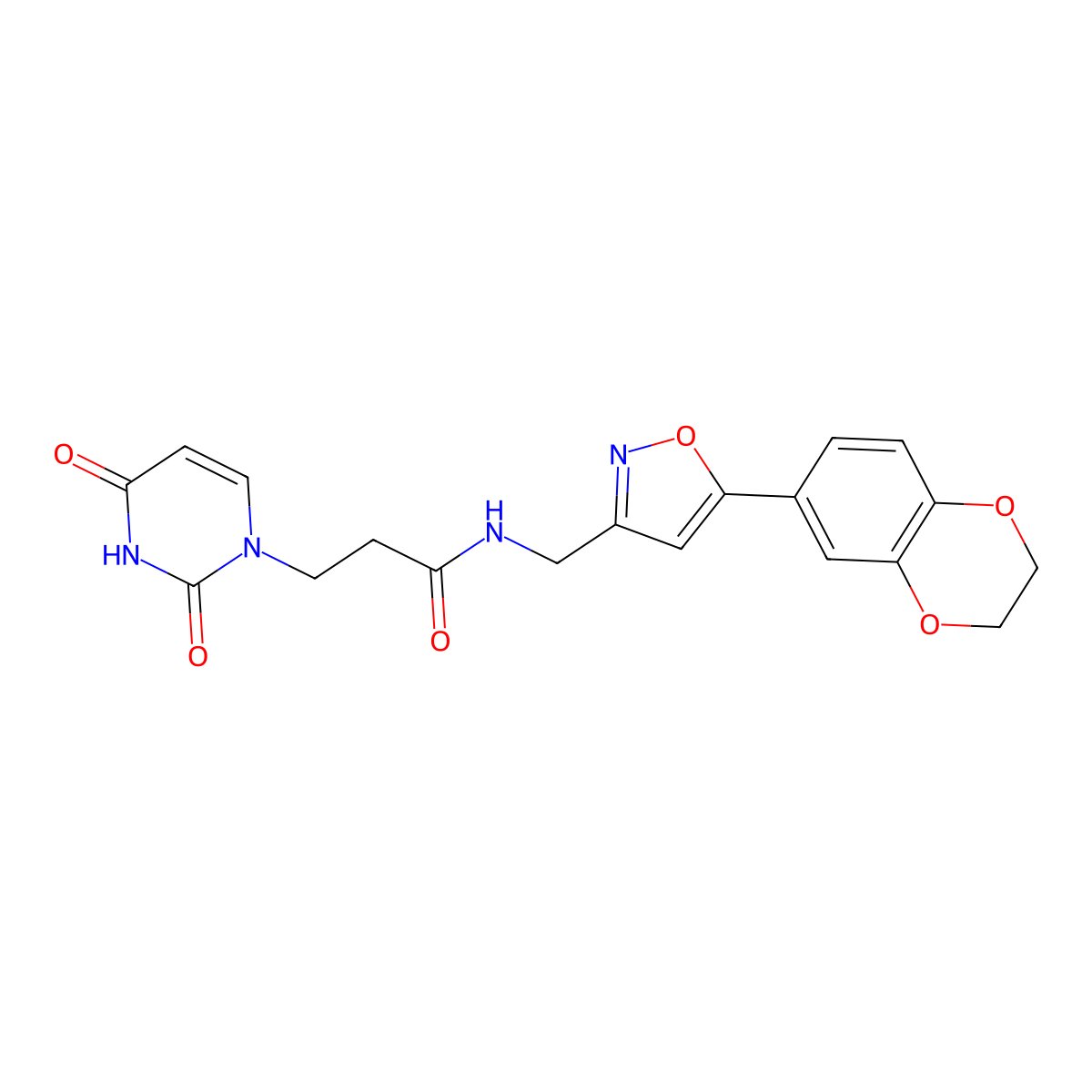 N-((5-(2,3-dihydrobenzo[b][1,4]dioxin-6-yl)isoxazol-3-yl)methyl)-3-(2,4-dioxo-3,4-dihydropyrimidin-1(2H)-yl)propanamide molecular structure, CAS 1206997-81-0