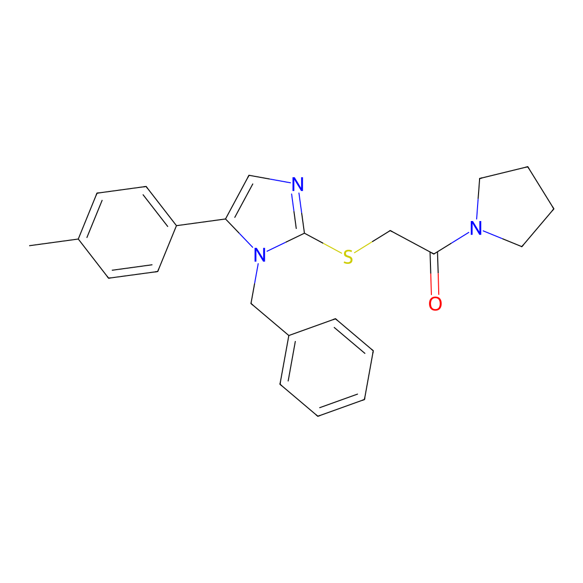 2-((1-benzyl-5-(p-tolyl)-1H-imidazol-2-yl)thio)-1-(pyrrolidin-1-yl)ethanone molecular structure, CAS 1206997-82-1