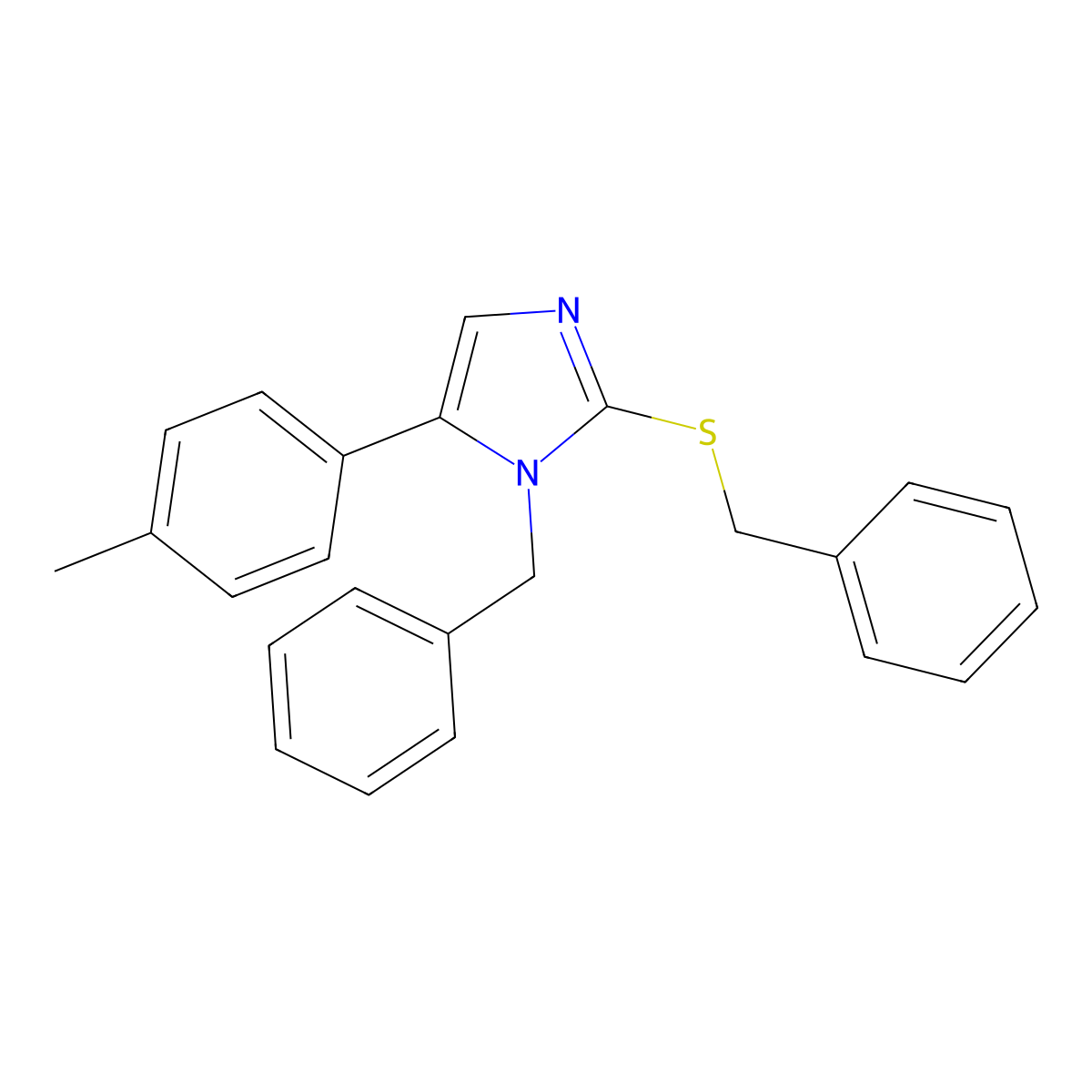 1-benzyl-2-(benzylthio)-5-(p-tolyl)-1H-imidazole molecular structure, CAS 1206997-90-1