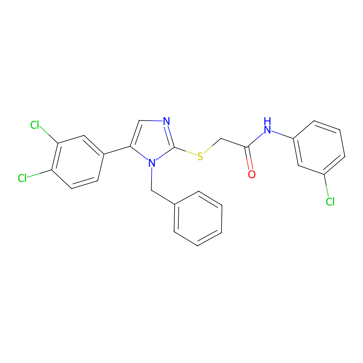 2-((1-benzyl-5-(3,4-dichlorophenyl)-1H-imidazol-2-yl)thio)-N-(3-chlorophenyl)acetamide molecular structure, CAS 1206997-94-5