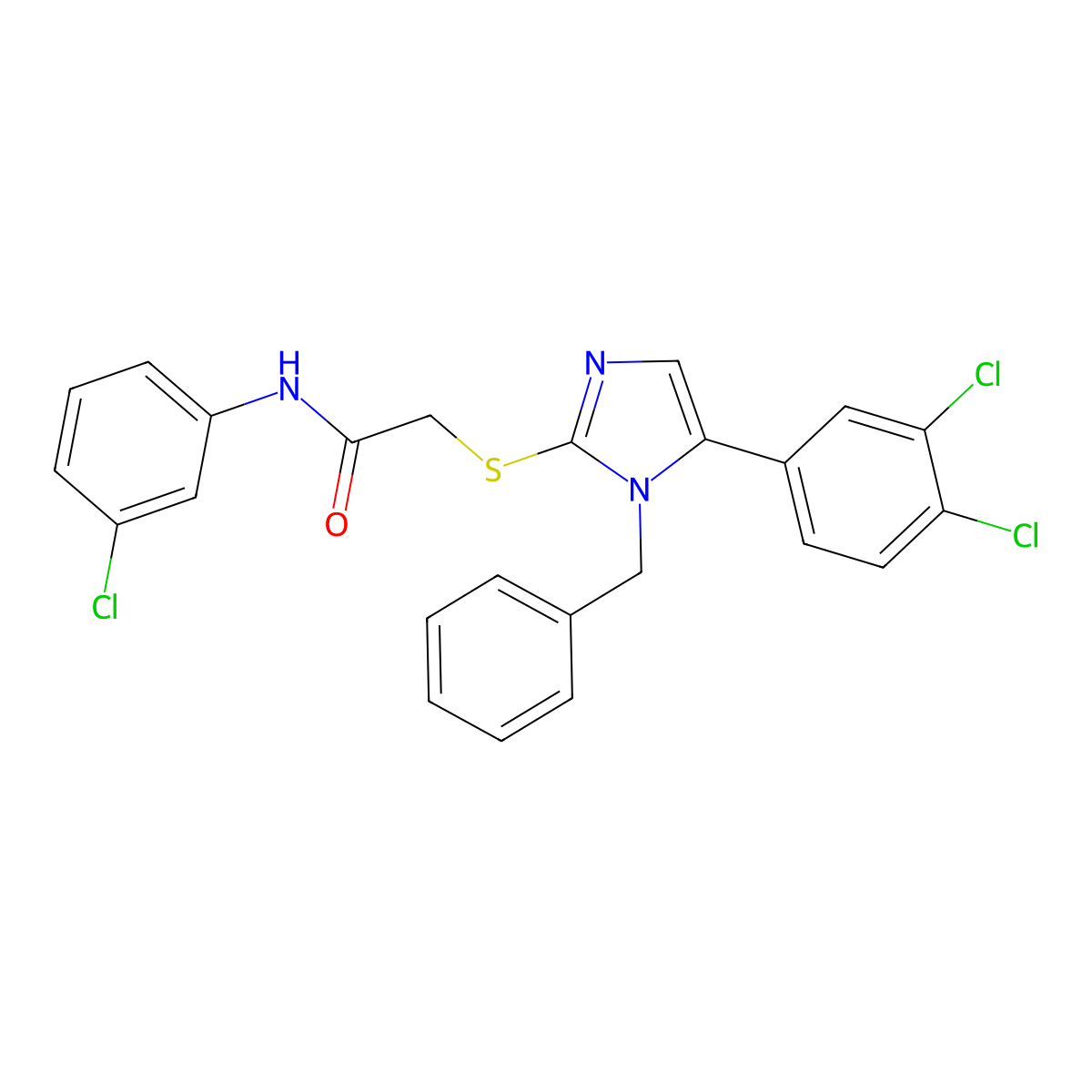 2-((1-benzyl-5-(3,4-dichlorophenyl)-1H-imidazol-2-yl)thio)-N-(3-chlorophenyl)acetamide molecular structure, CAS 1206997-94-5