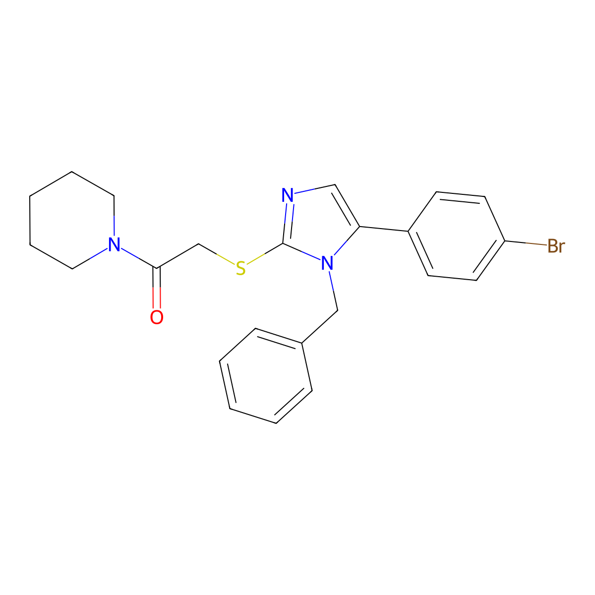 2-((1-benzyl-5-(4-bromophenyl)-1H-imidazol-2-yl)thio)-1-(piperidin-1-yl)ethanone molecular structure, CAS 1206997-95-6