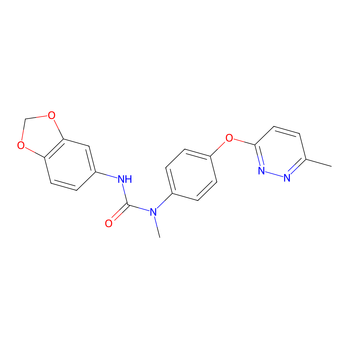 3-(Benzo[d][1,3]dioxol-5-yl)-1-methyl-1-(4-((6-methylpyridazin-3-yl)oxy)phenyl)urea molecular structure, CAS 1206997-96-7