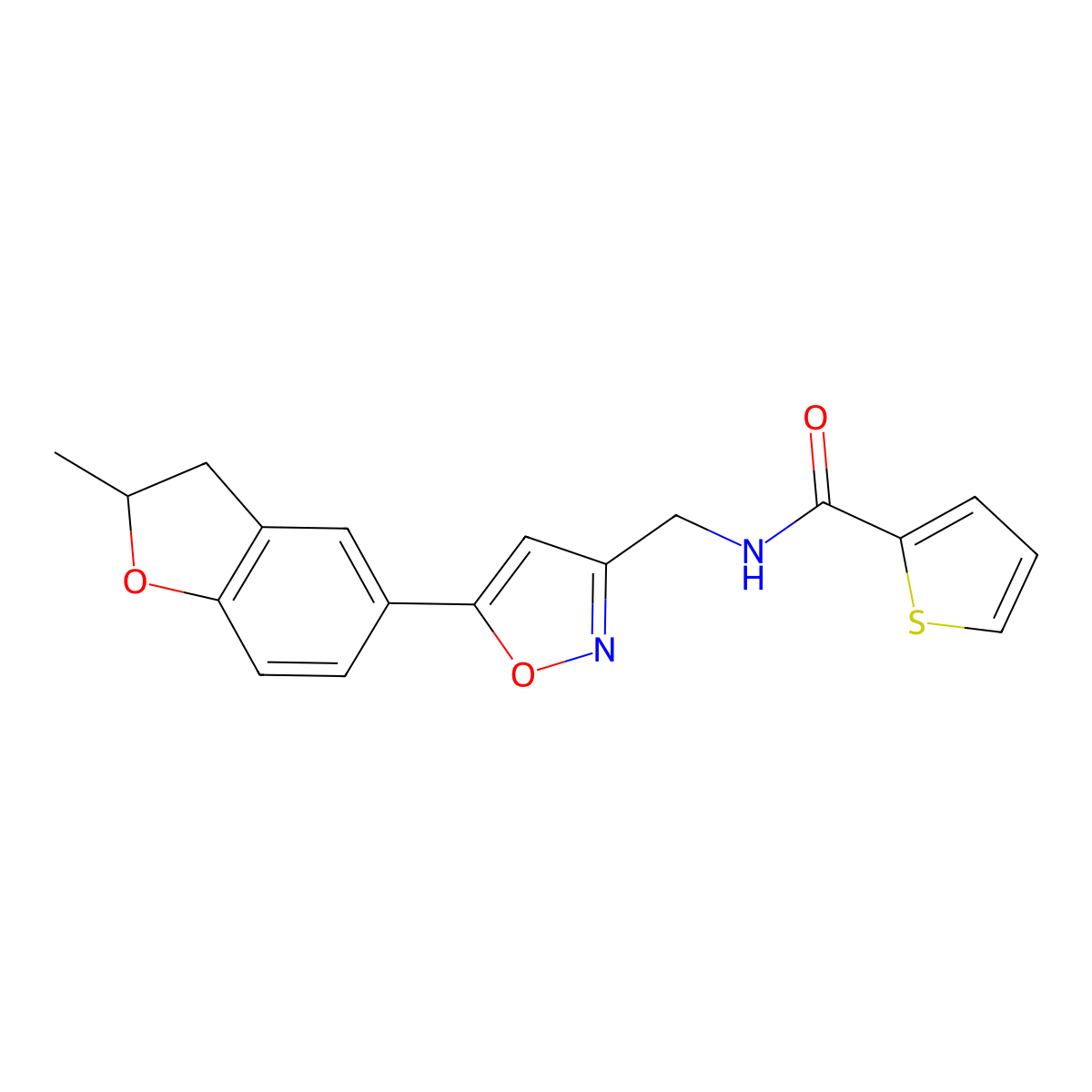 N-((5-(2-methyl-2,3-dihydrobenzofuran-5-yl)isoxazol-3-yl)methyl)thiophene-2-carboxamide molecular structure, CAS 1206997-98-9