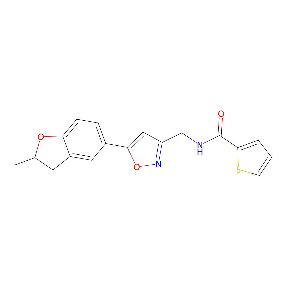 N-((5-(2-methyl-2,3-dihydrobenzofuran-5-yl)isoxazol-3-yl)methyl)thiophene-2-carboxamide molecular structure, CAS 1206997-98-9