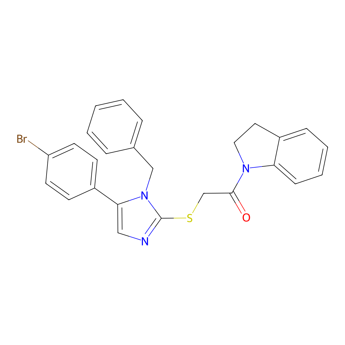 2-((1-benzyl-5-(4-bromophenyl)-1H-imidazol-2-yl)thio)-1-(indolin-1-yl)ethanone molecular structure, CAS 1206997-99-0