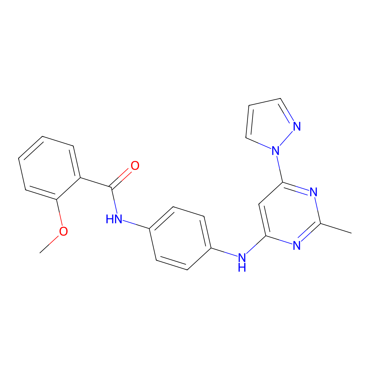 2-methoxy-N-(4-{[2-methyl-6-(1H-pyrazol-1-yl)pyrimidin-4-yl]amino}phenyl)benzamide molecular structure, CAS 1206998-02-8