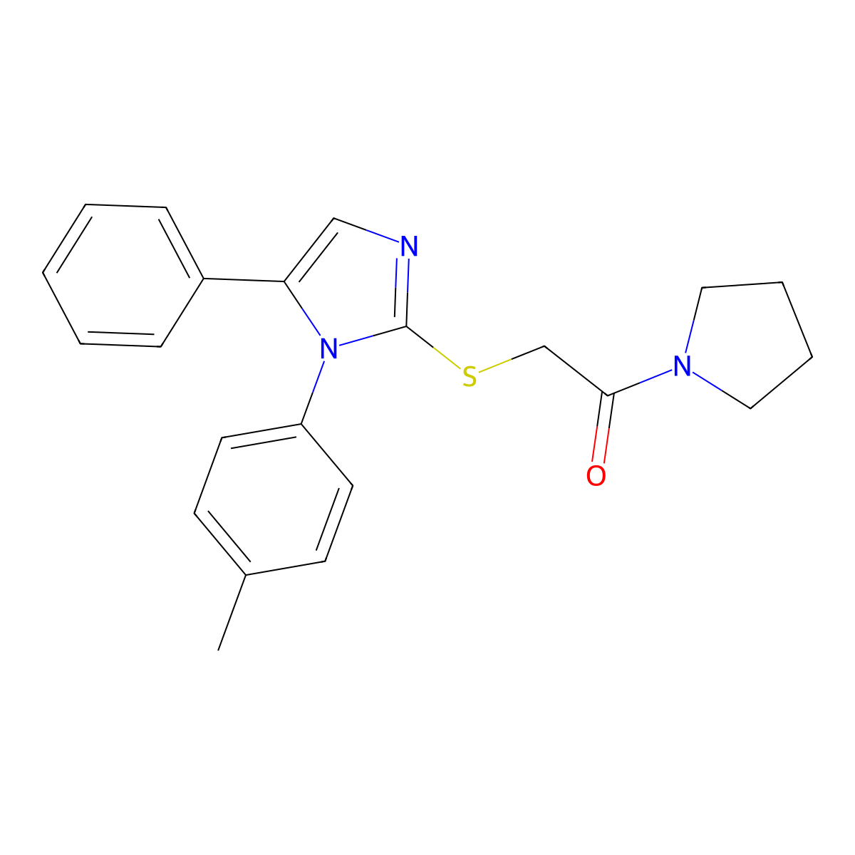 2-((5-phenyl-1-(p-tolyl)-1H-imidazol-2-yl)thio)-1-(pyrrolidin-1-yl)ethanone molecular structure, CAS 1206998-04-0
