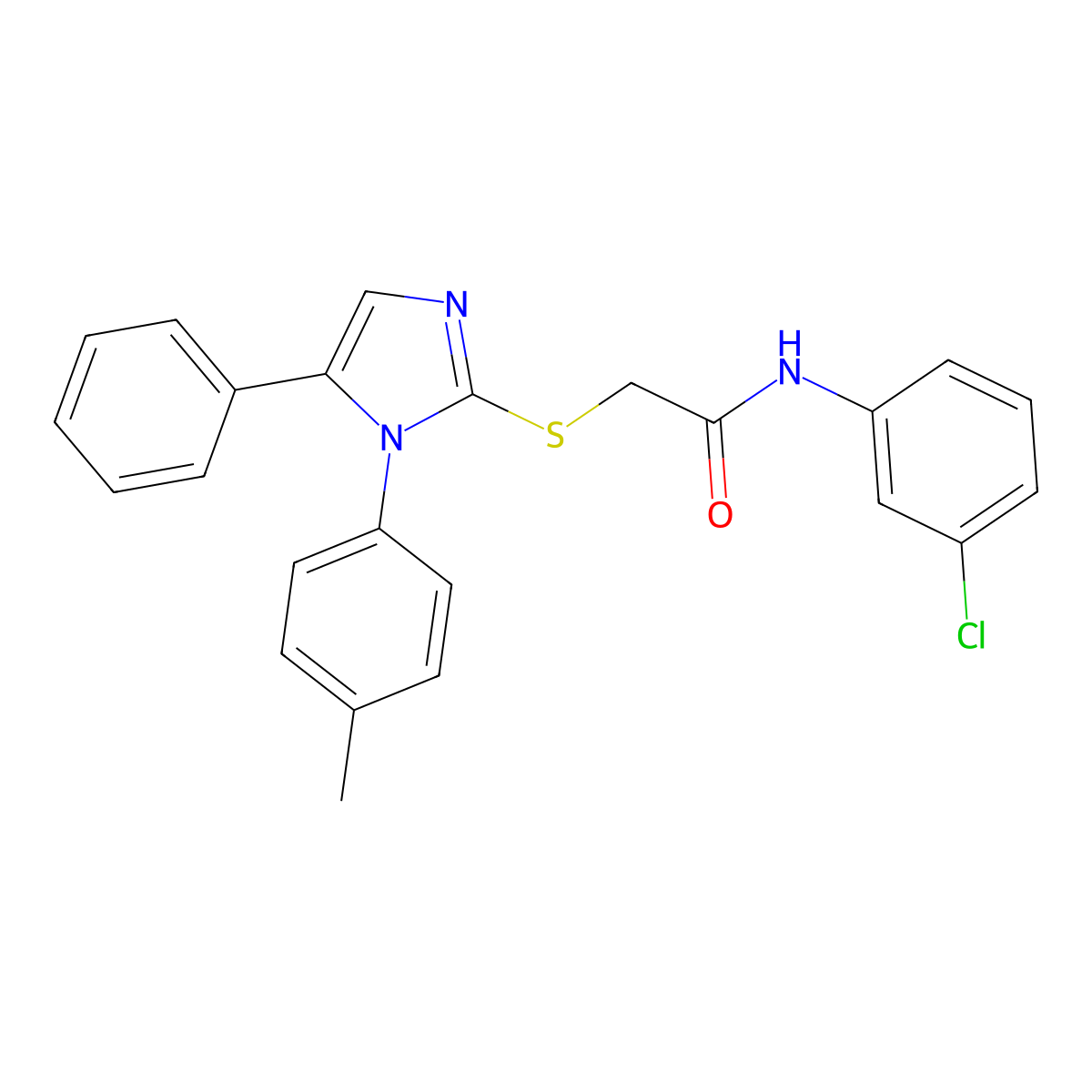 N-(3-chlorophenyl)-2-((5-phenyl-1-(p-tolyl)-1H-imidazol-2-yl)thio)acetamide molecular structure, CAS 1206998-08-4