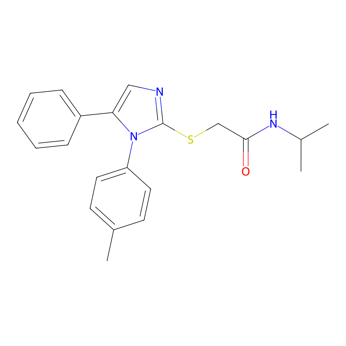 N-isopropyl-2-((5-phenyl-1-(p-tolyl)-1H-imidazol-2-yl)thio)acetamide molecular structure, CAS 1206998-12-0