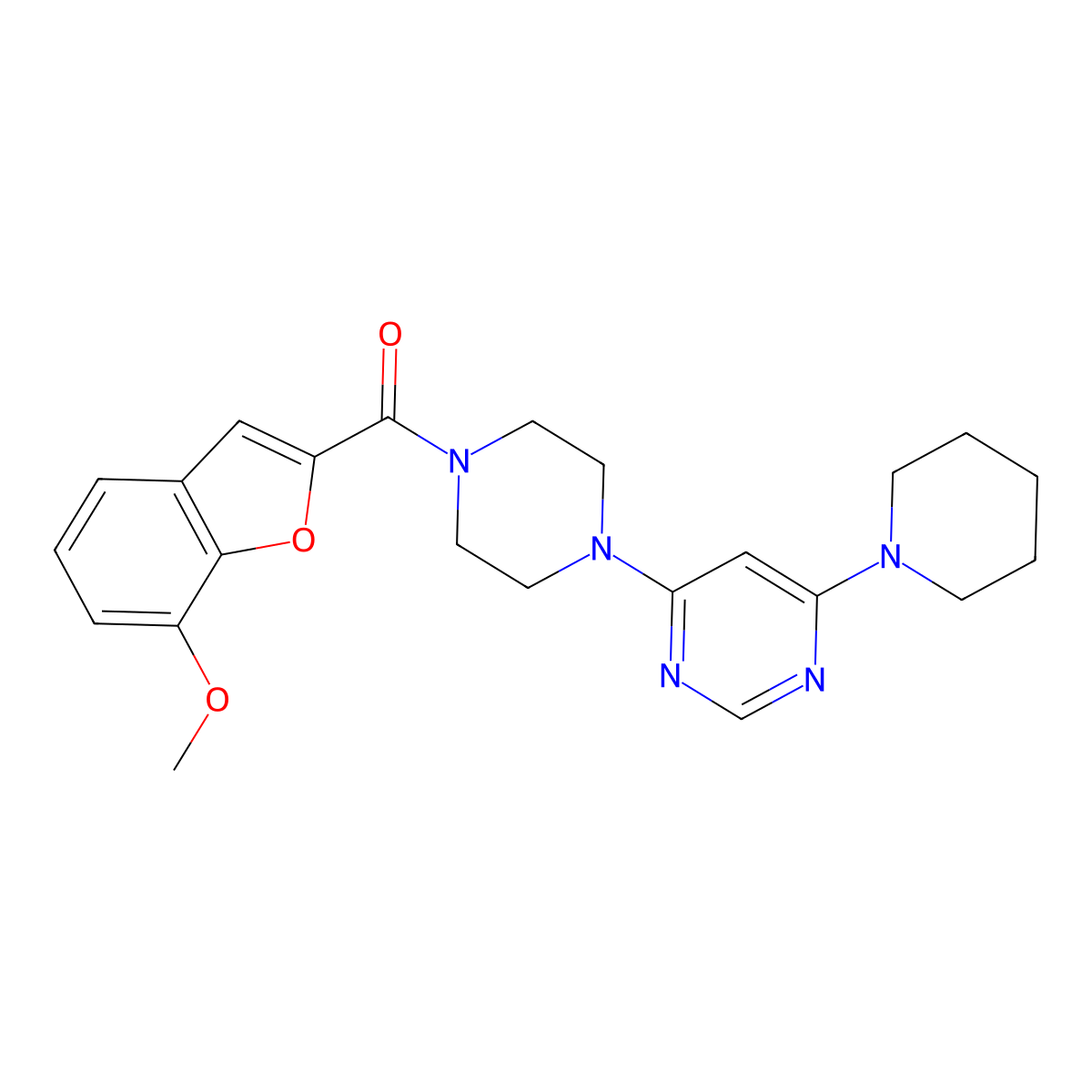 (7-Methoxybenzofuran-2-yl)(4-(6-(piperidin-1-yl)pyrimidin-4-yl)piperazin-1-yl)methanone molecular structure, CAS 1206998-13-1