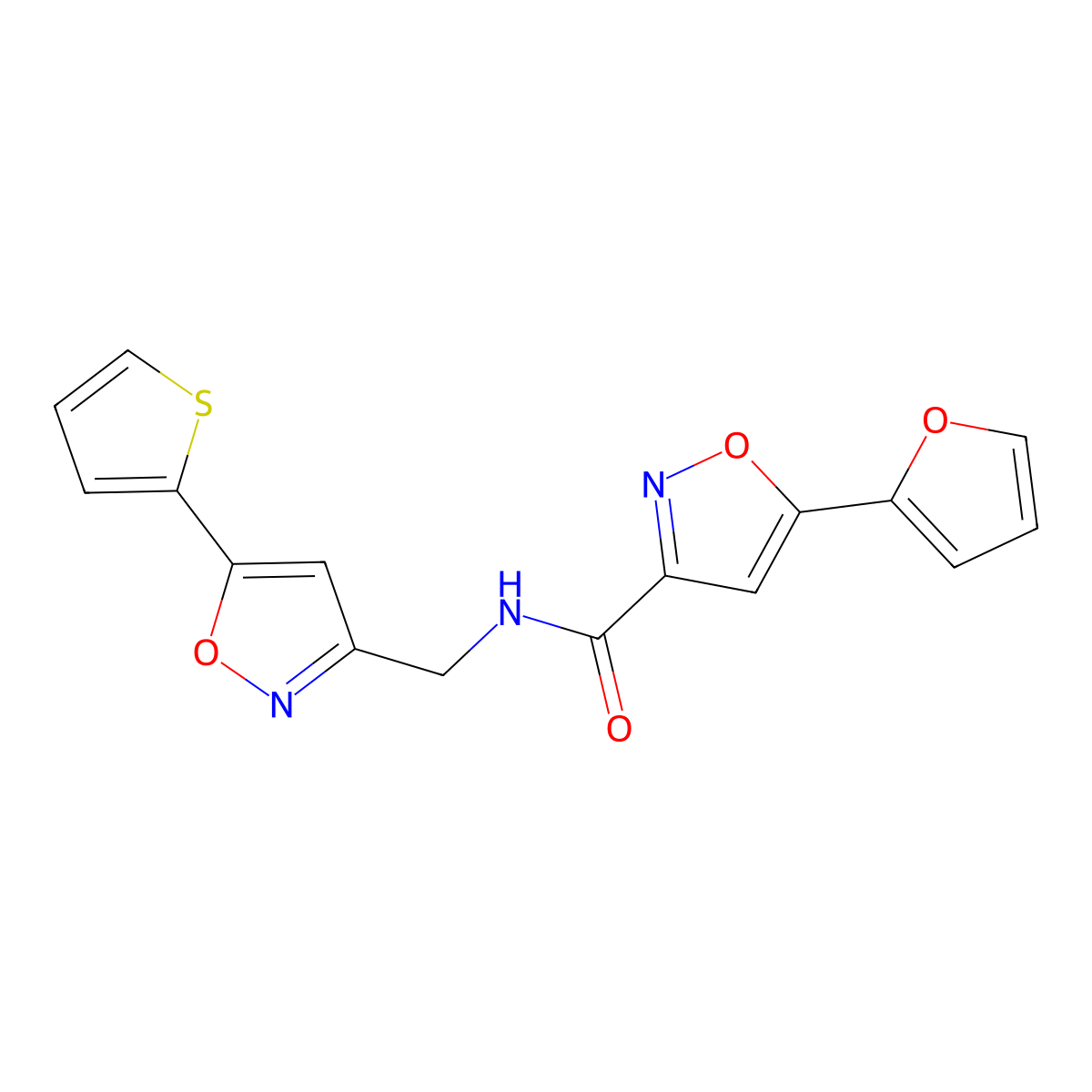 5-(furan-2-yl)-N-((5-(thiophen-2-yl)isoxazol-3-yl)methyl)isoxazole-3-carboxamide molecular structure, CAS 1206998-14-2