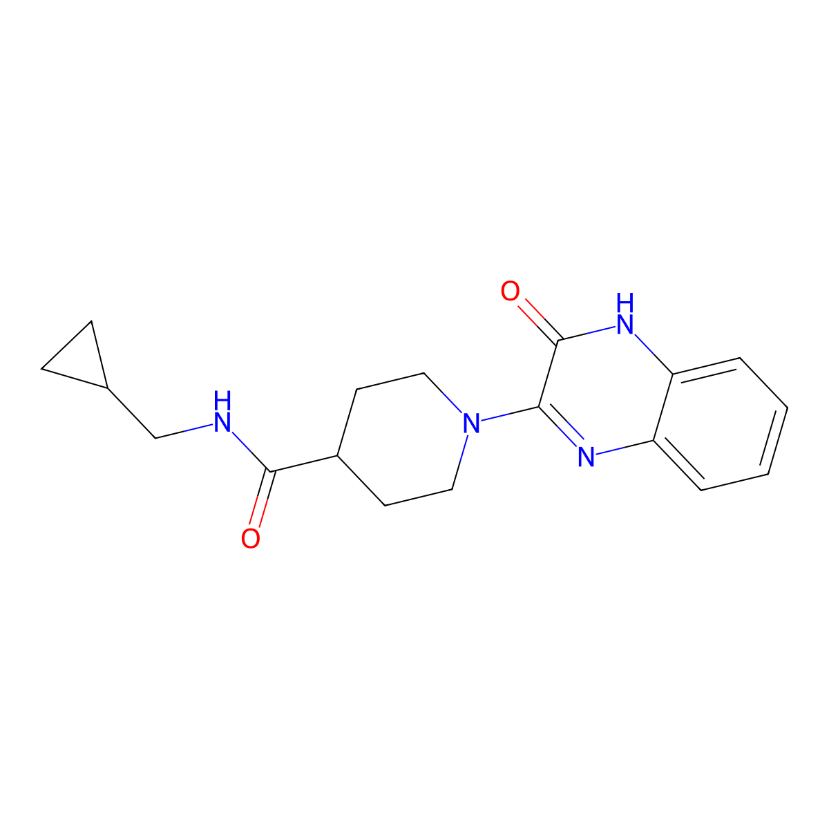 N-(cyclopropylmethyl)-1-(3-oxo-3,4-dihydroquinoxalin-2-yl)piperidine-4-carboxamide molecular structure, CAS 1206998-15-3