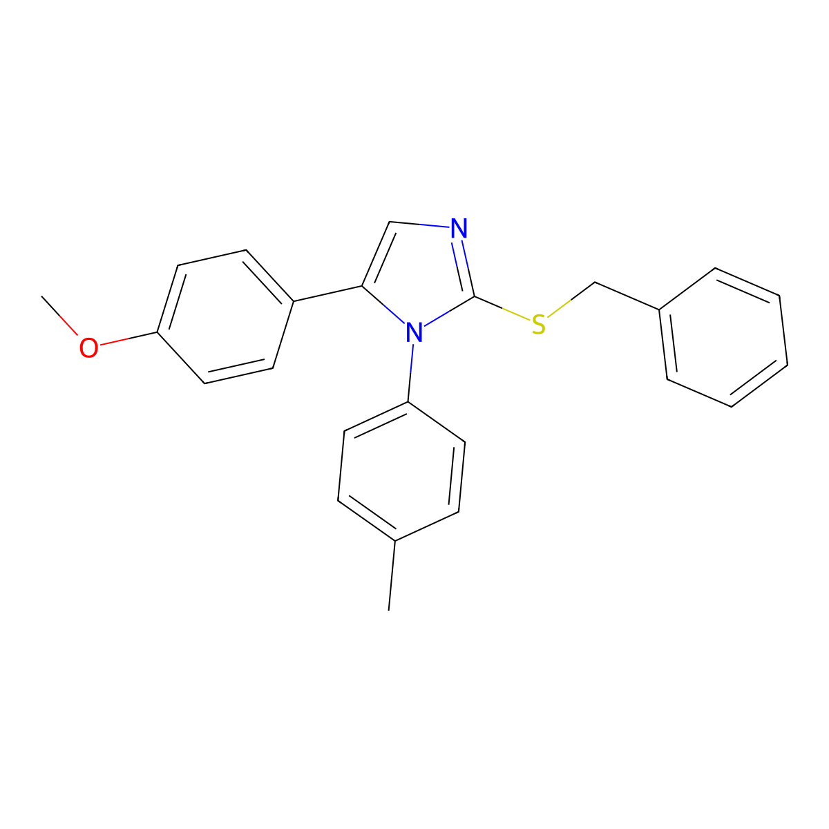 2-(benzylthio)-5-(4-methoxyphenyl)-1-(p-tolyl)-1H-imidazole molecular structure, CAS 1206998-16-4