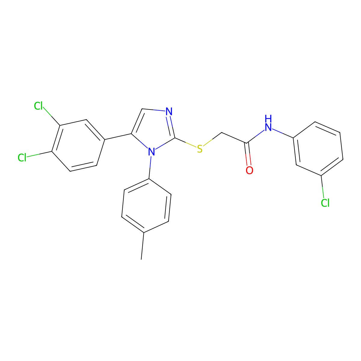 N-(3-chlorophenyl)-2-((5-(3,4-dichlorophenyl)-1-(p-tolyl)-1H-imidazol-2-yl)thio)acetamide molecular structure, CAS 1206998-20-0