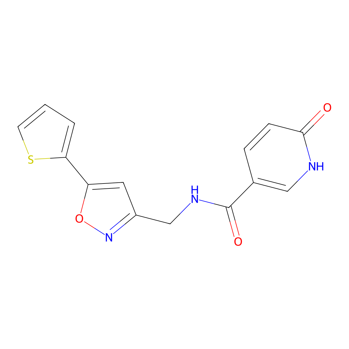 6-oxo-N-((5-(thiophen-2-yl)isoxazol-3-yl)methyl)-1,6-dihydropyridine-3-carboxamide molecular structure, CAS 1206998-22-2