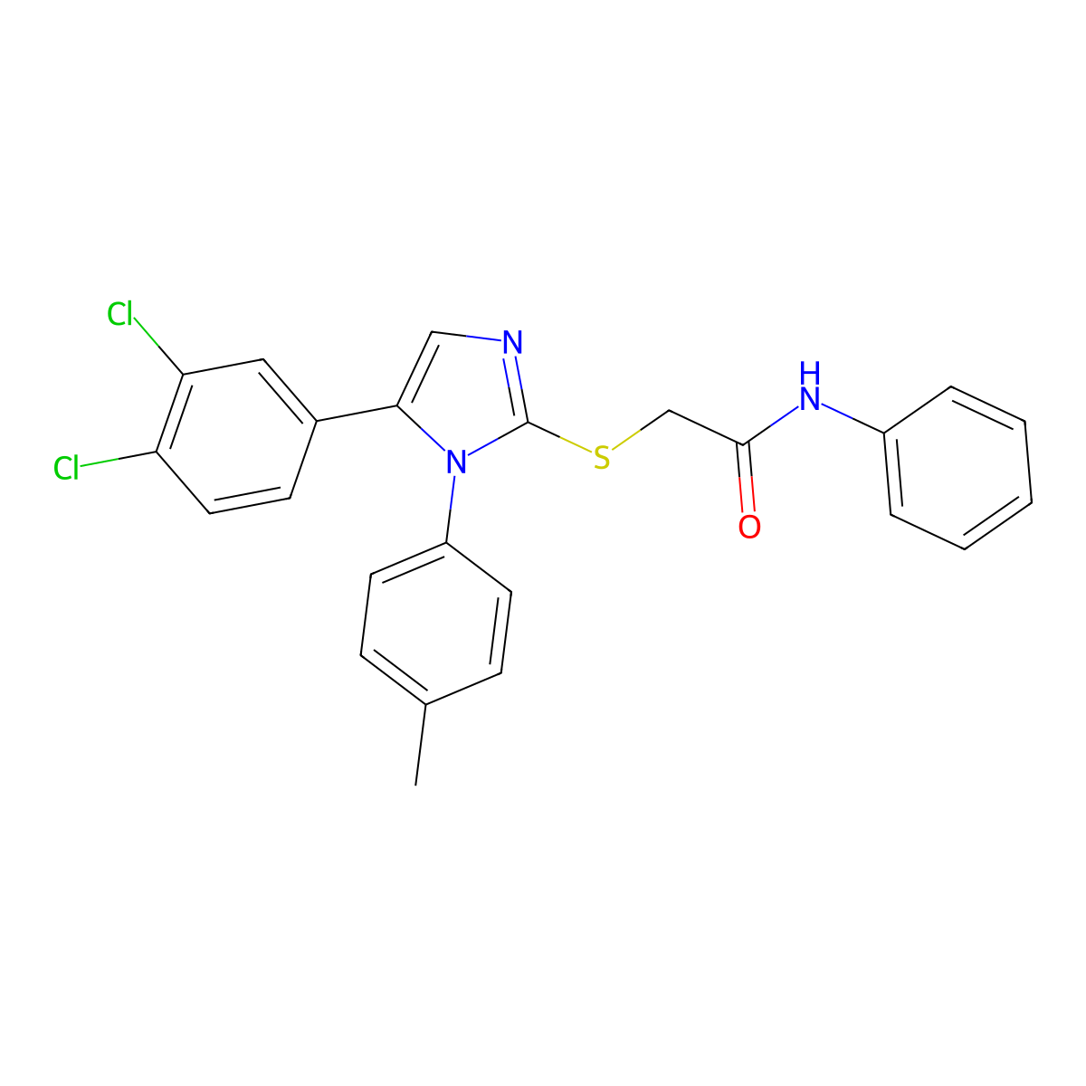 2-((5-(3,4-dichlorophenyl)-1-(p-tolyl)-1H-imidazol-2-yl)thio)-N-phenylacetamide molecular structure, CAS 1206998-23-3