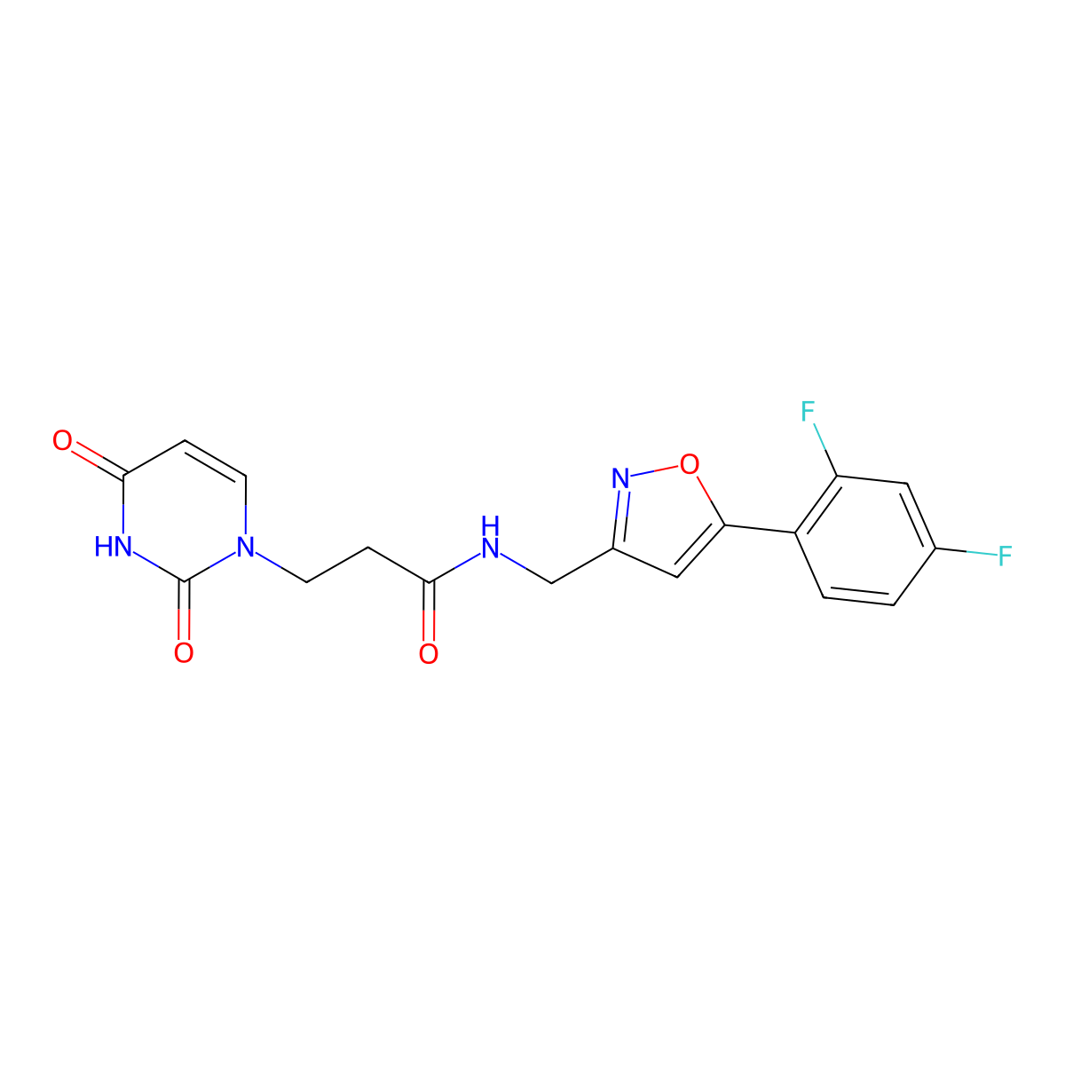 N-((5-(2,4-difluorophenyl)isoxazol-3-yl)methyl)-3-(2,4-dioxo-3,4-dihydropyrimidin-1(2H)-yl)propanamide molecular structure, CAS 1206998-25-5
