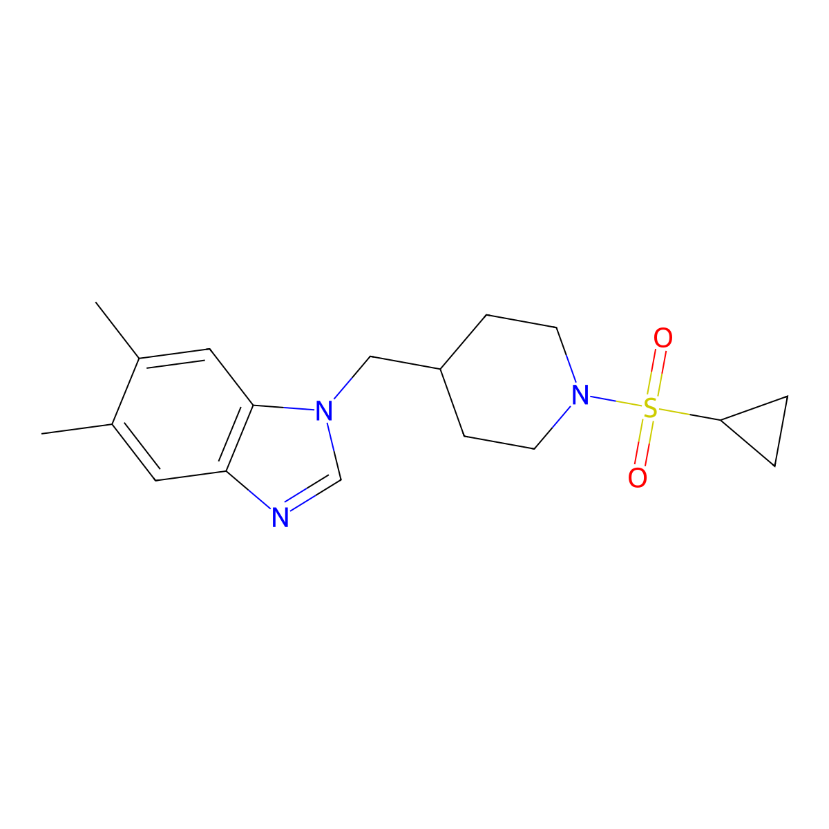 1-((1-(cyclopropylsulfonyl)piperidin-4-yl)methyl)-5,6-dimethyl-1H-benzo[d]imidazole molecular structure, CAS 1206998-27-7