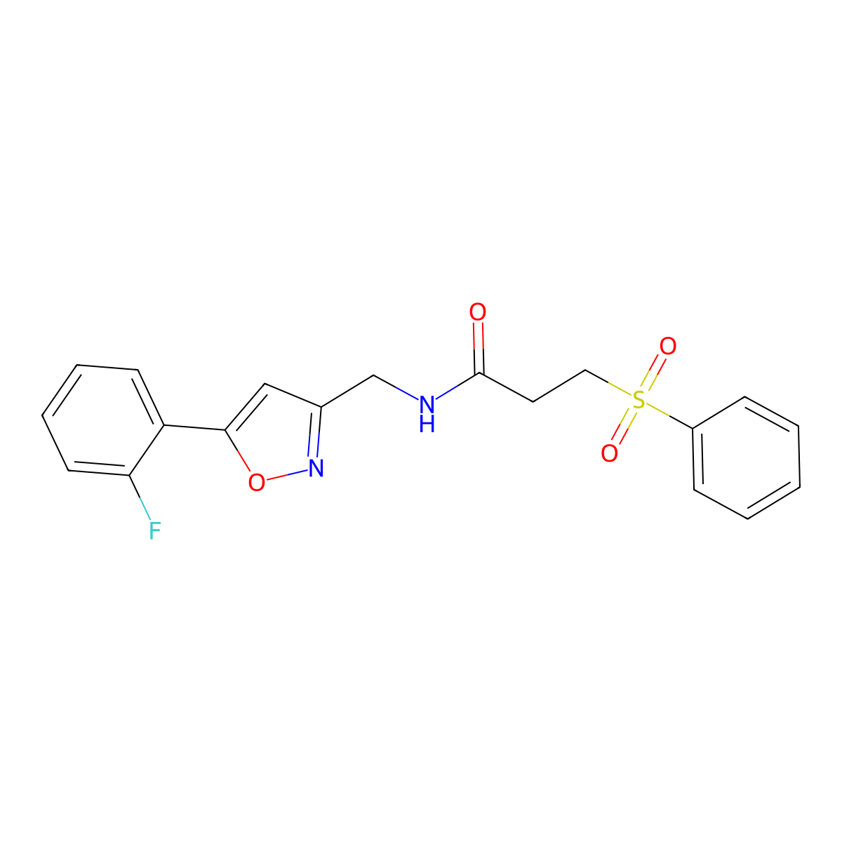 N-((5-(2-fluorophenyl)isoxazol-3-yl)methyl)-3-(phenylsulfonyl)propanamide molecular structure, CAS 1206998-30-2
