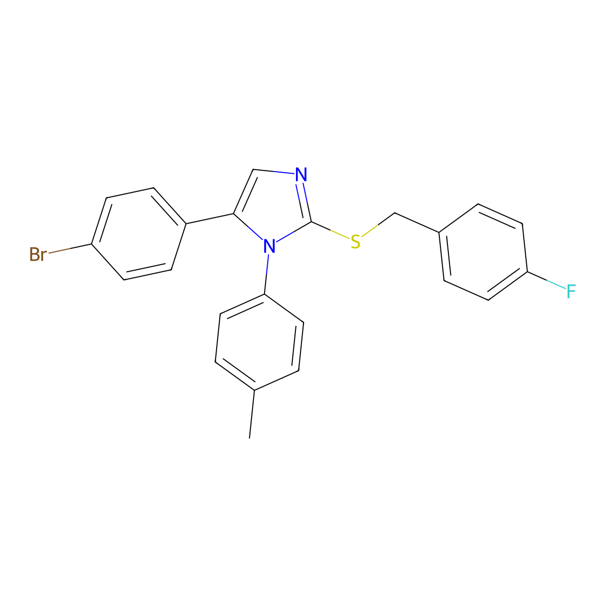 5-(4-bromophenyl)-2-((4-fluorobenzyl)thio)-1-(p-tolyl)-1H-imidazole molecular structure, CAS 1206998-32-4