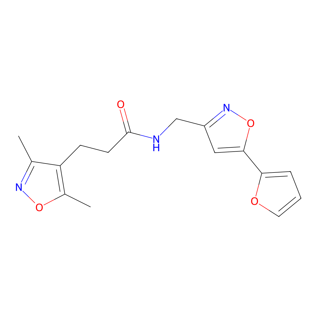 3-(3,5-dimethylisoxazol-4-yl)-N-((5-(furan-2-yl)isoxazol-3-yl)methyl)propanamide molecular structure, CAS 1206998-33-5