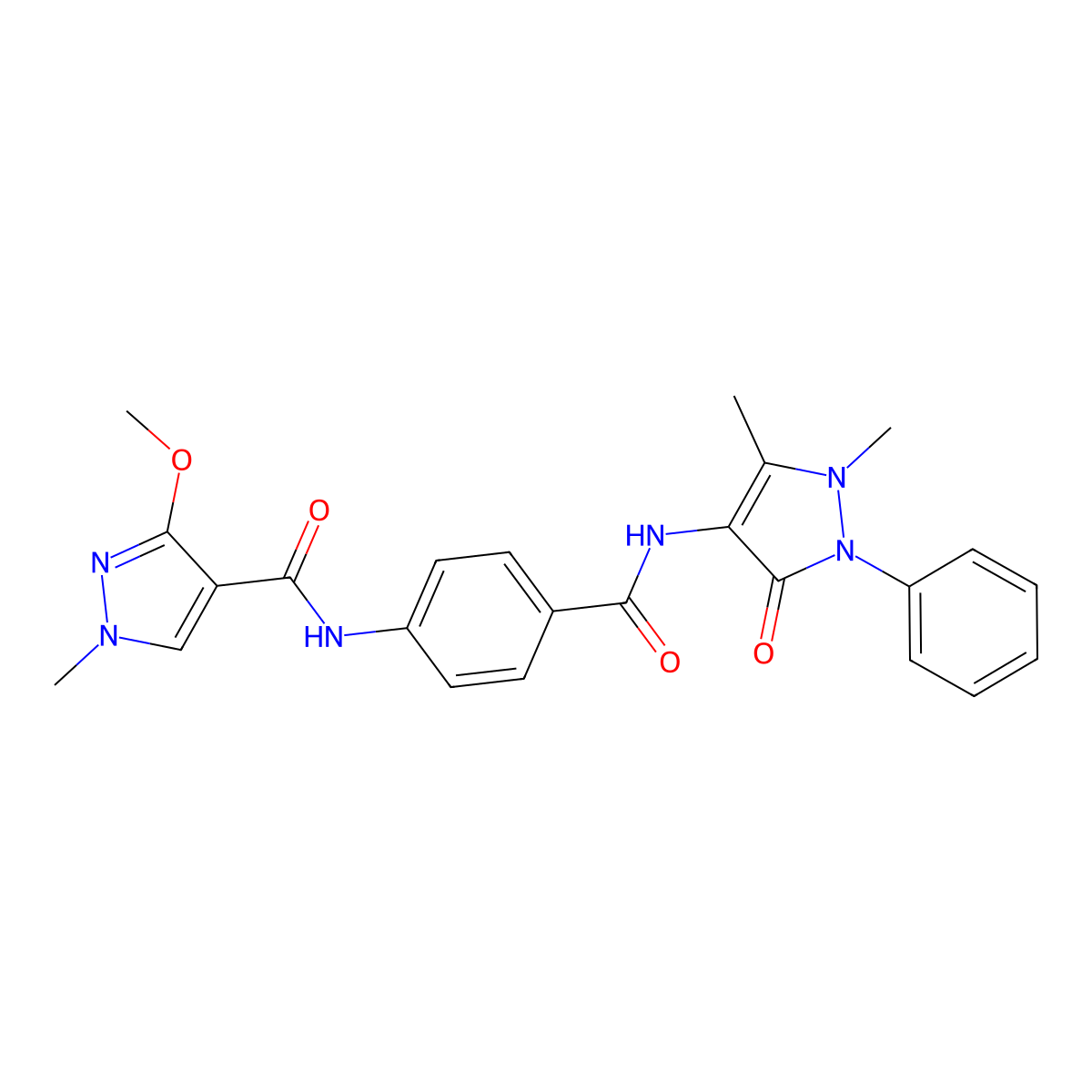 N-(4-((1,5-dimethyl-3-oxo-2-phenyl-2,3-dihydro-1H-pyrazol-4-yl)carbamoyl)phenyl)-3-methoxy-1-methyl-1H-pyrazole-4-carboxamide molecular structure, CAS 1206998-34-6