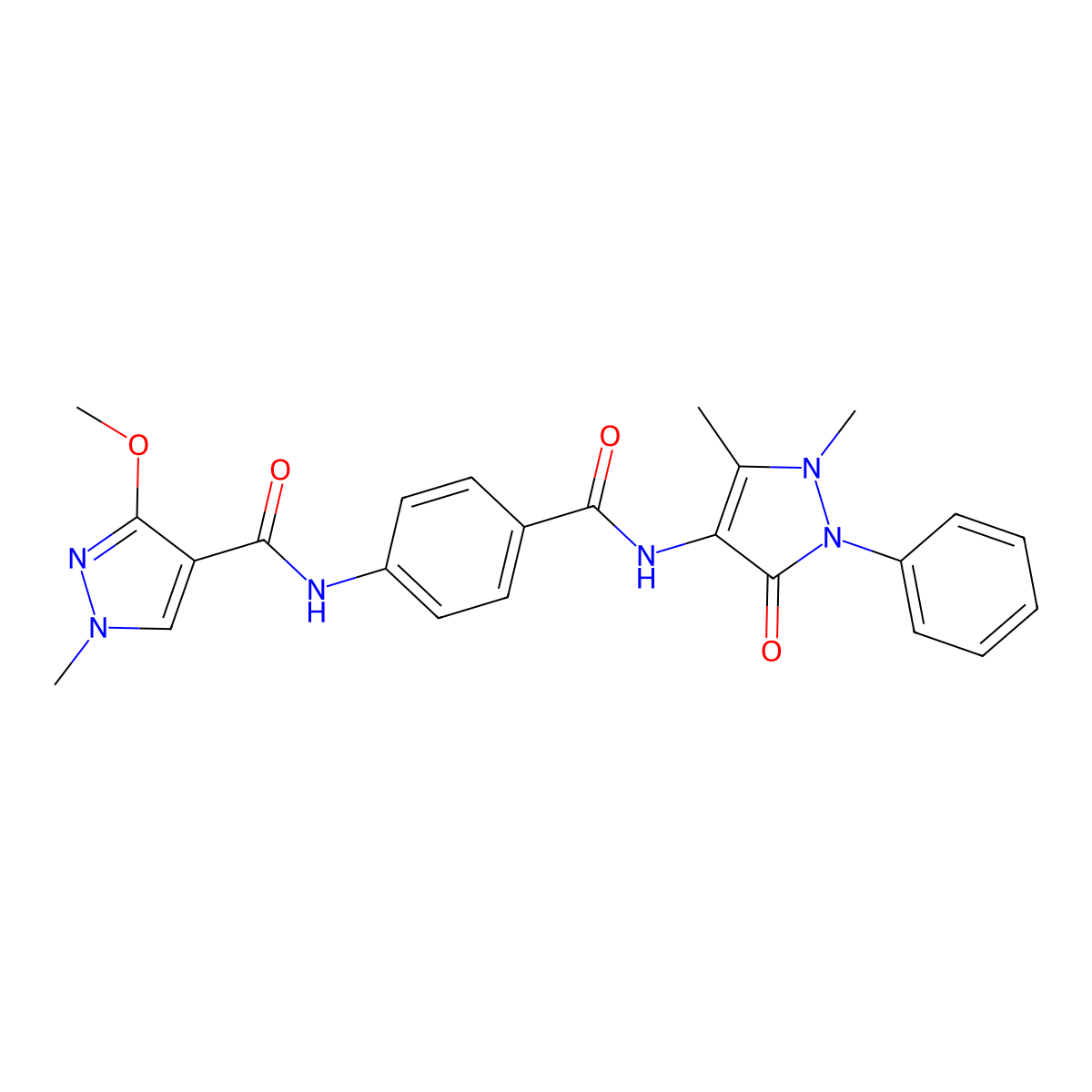 N-(4-((1,5-dimethyl-3-oxo-2-phenyl-2,3-dihydro-1H-pyrazol-4-yl)carbamoyl)phenyl)-3-methoxy-1-methyl-1H-pyrazole-4-carboxamide molecular structure, CAS 1206998-34-6