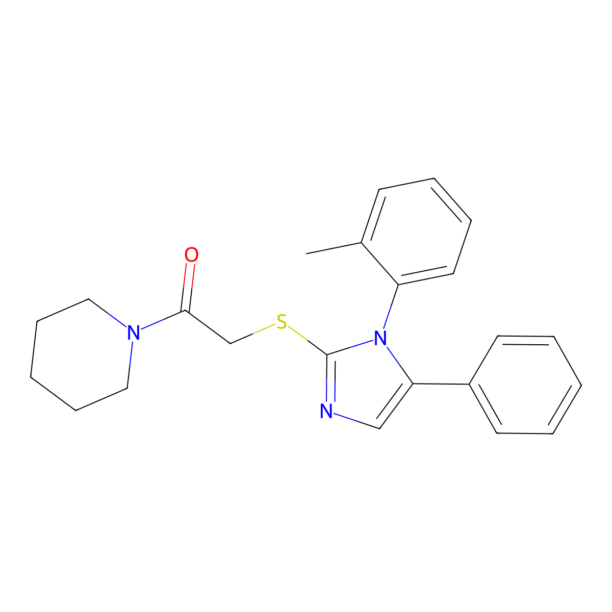 2-((5-phenyl-1-(o-tolyl)-1H-imidazol-2-yl)thio)-1-(piperidin-1-yl)ethanone molecular structure, CAS 1206998-35-7