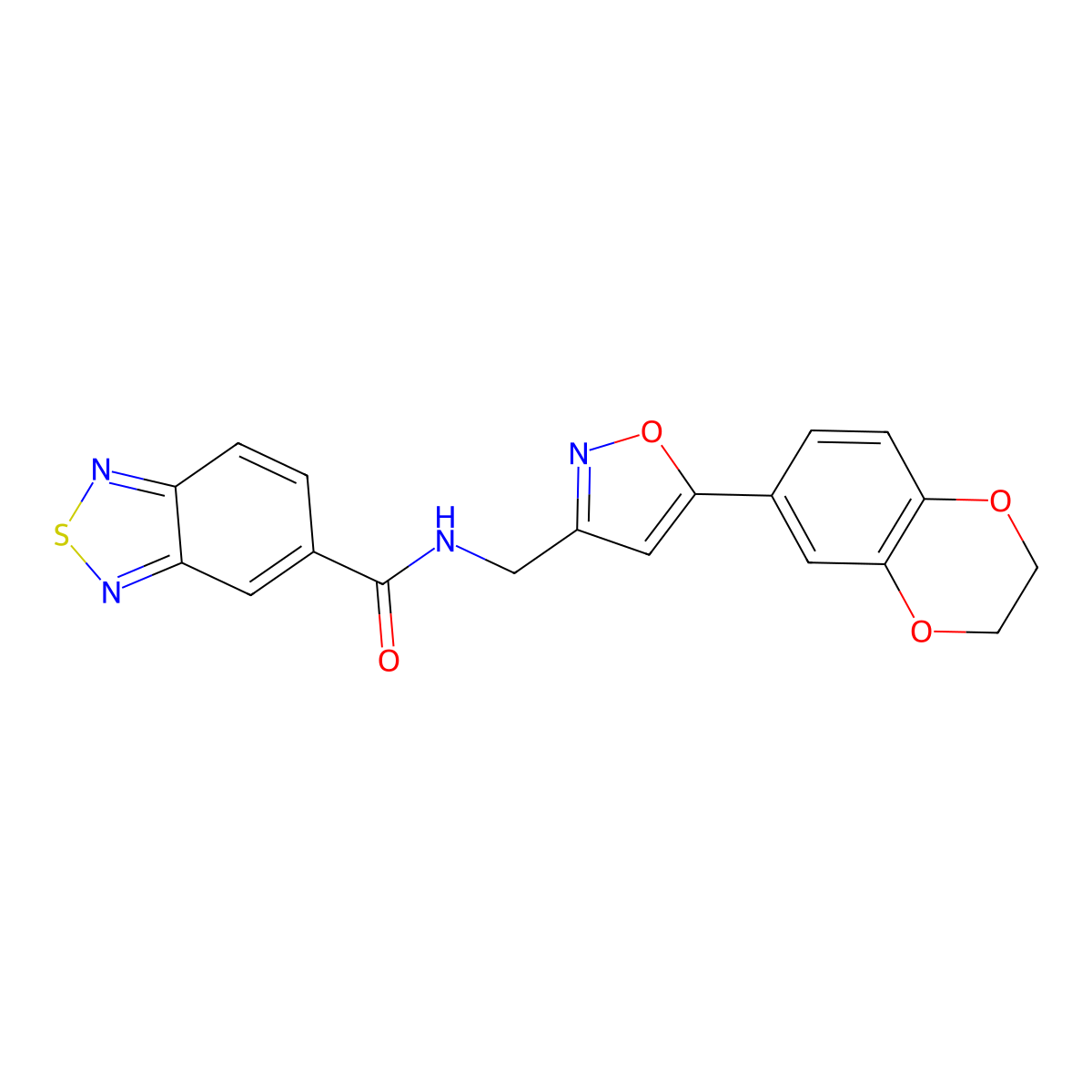 N-((5-(2,3-dihydrobenzo[b][1,4]dioxin-6-yl)isoxazol-3-yl)methyl)benzo[c][1,2,5]thiadiazole-5-carboxamide molecular structure, CAS 1206998-36-8