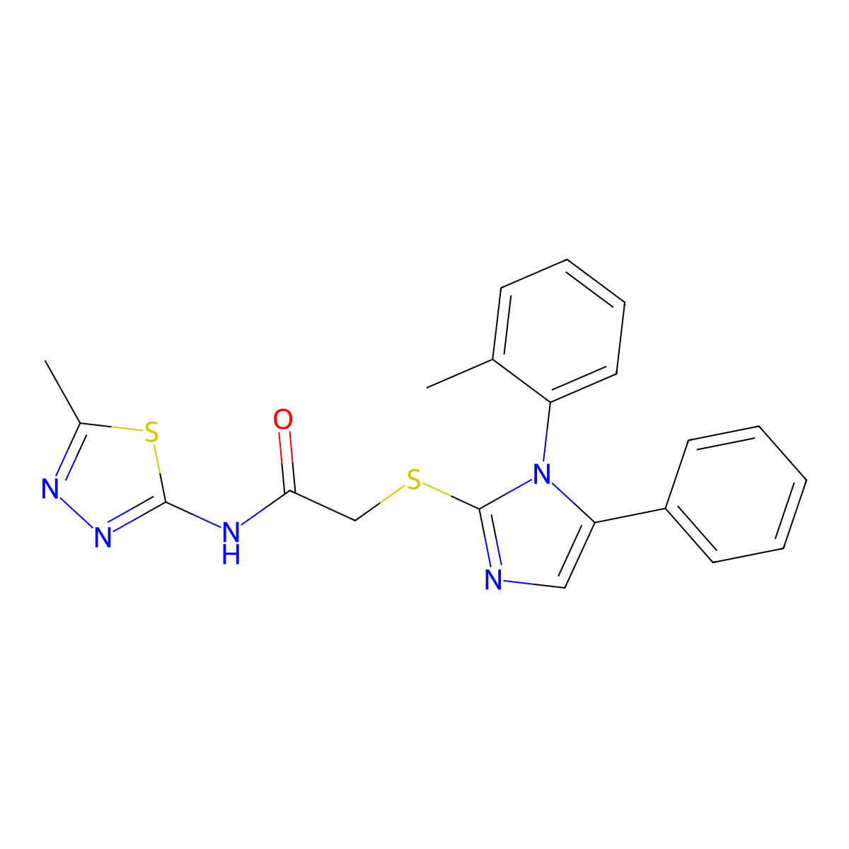 N-(5-methyl-1,3,4-thiadiazol-2-yl)-2-((5-phenyl-1-(o-tolyl)-1H-imidazol-2-yl)thio)acetamide molecular structure, CAS 1206998-38-0
